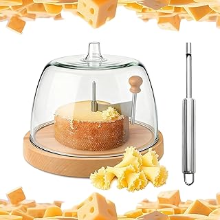 2026 New for Girolle Cheese Shaver – Multifunctional Handheld Cheese Curler with Stainless Steel Sharp Blade and Wooden Base, for Butter Chocolate Home Restaurants Cafes Bakery (A with lid)