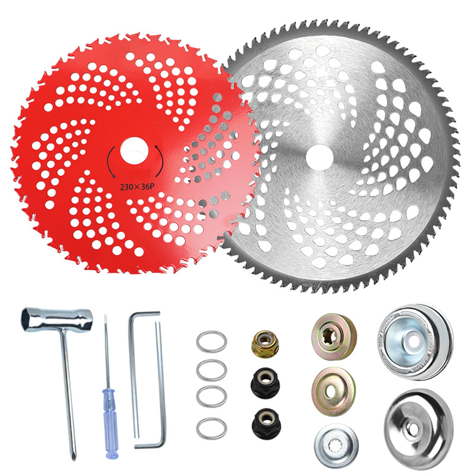18 Pcs Carbide Tipped Brush Cutter Blade, 9-Inch and 10-Inch Alloy Manganese Steel Saw Blades, Suitable for Brush Cutters with Universal Adapter Set, Suitable for Brushcutters and Lawn Trimmers