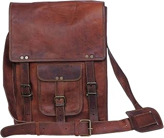 Komal's Passion Leather Full Grain Crossbody Messenger Satchel Bag - Fits 11" Tablet, Men Women Brown Vintage Style