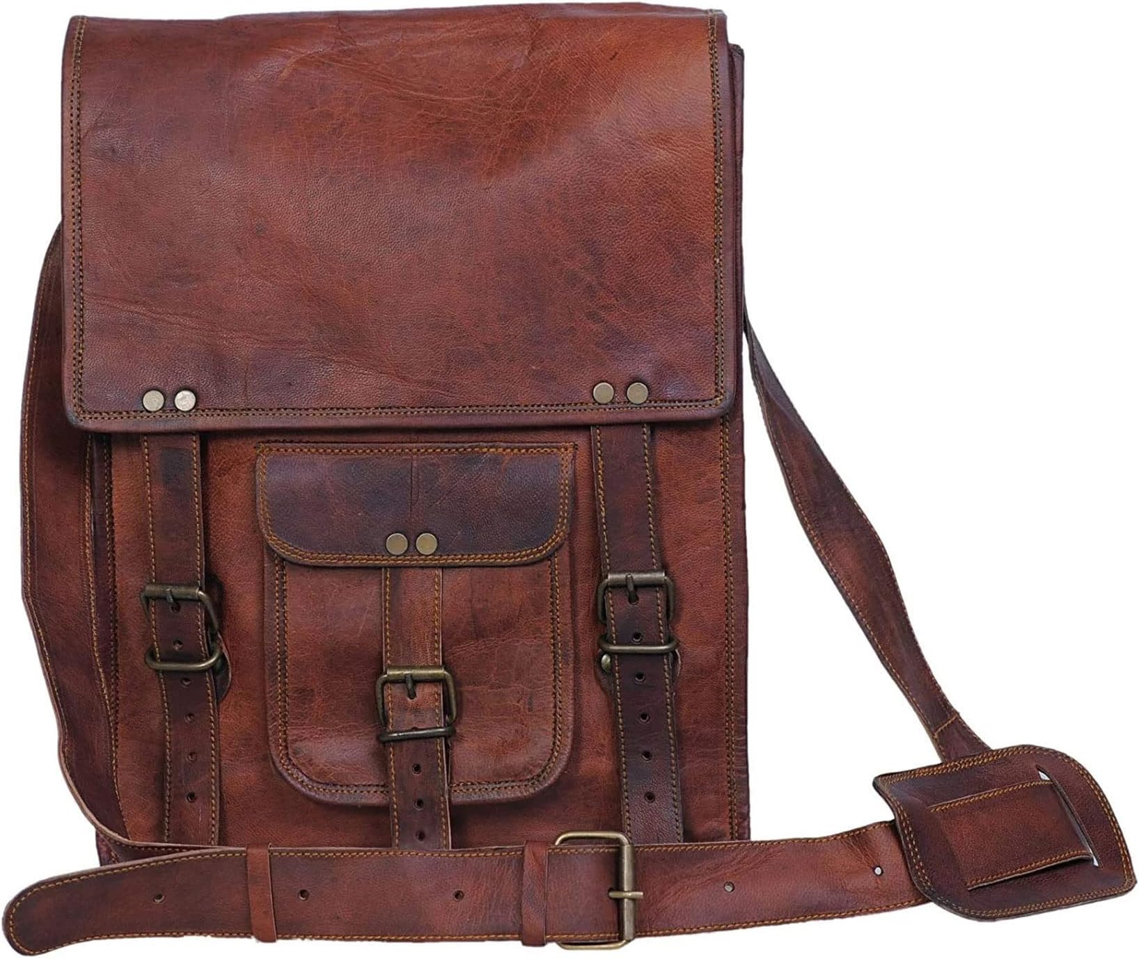 Leather crossbody bag messenger satchel tablet bag 11 inches for men and women (Brown)