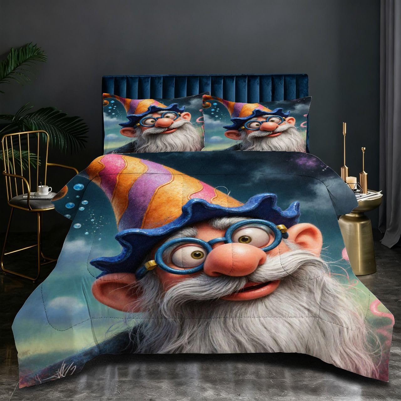 Couette 160x200 cm imprimée 3D Vieil Homme avec 2 taies d'oreiller