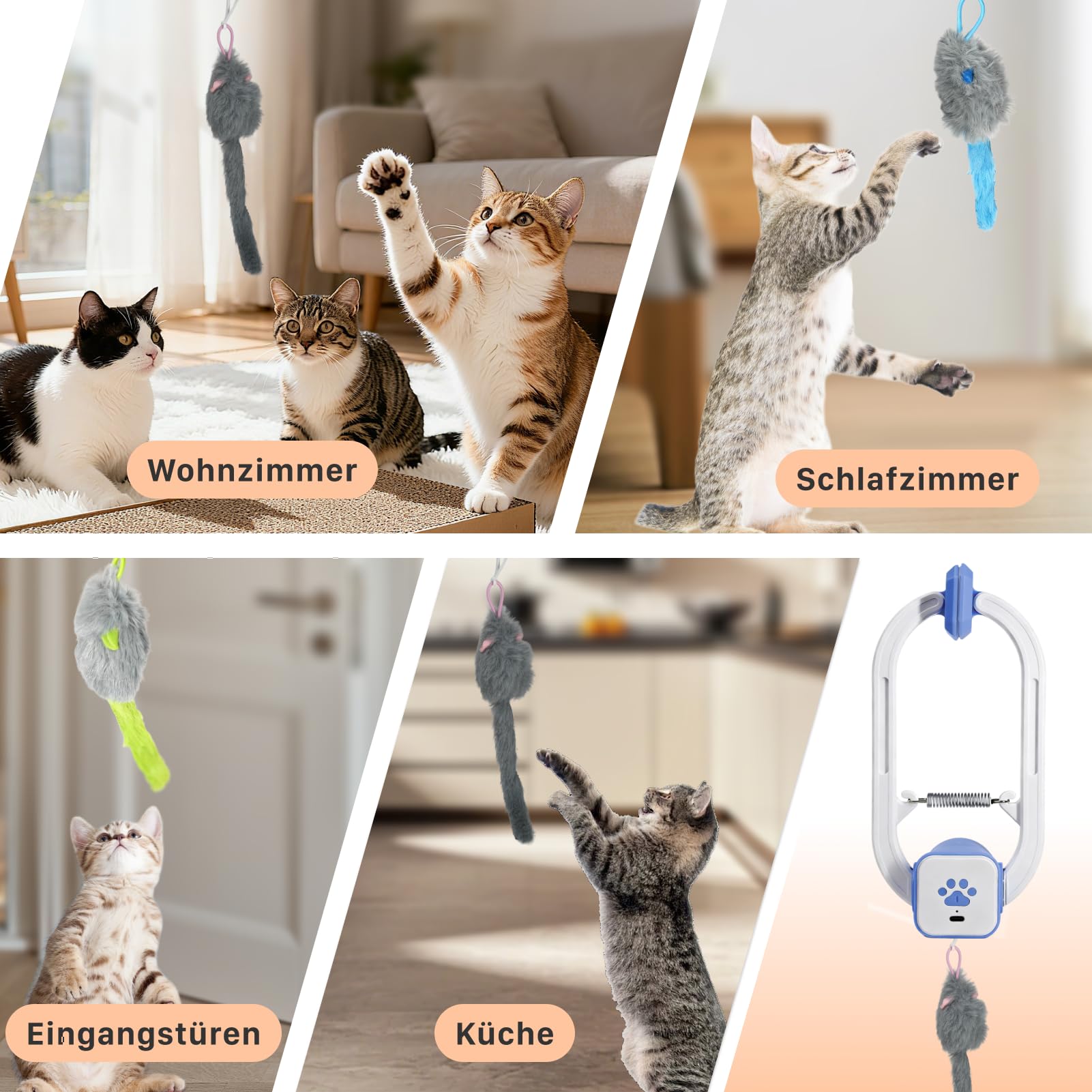 Elektrisches Katzenspielzeug mit Fernbedienung, Interaktives Katzenspielzeug für Wohnungskatzen, automatische 360°-Bewegung, unregelmäßige Bewegungen, USB-wiederaufladbar (Blue)