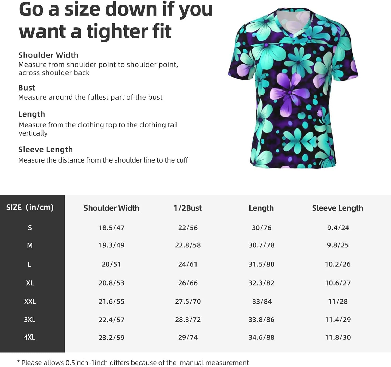 Purple and Teal Flowers Rugby Football Jersey for Men, Comfortable V-Neck Loose Fit Top for Team Sports Athletics