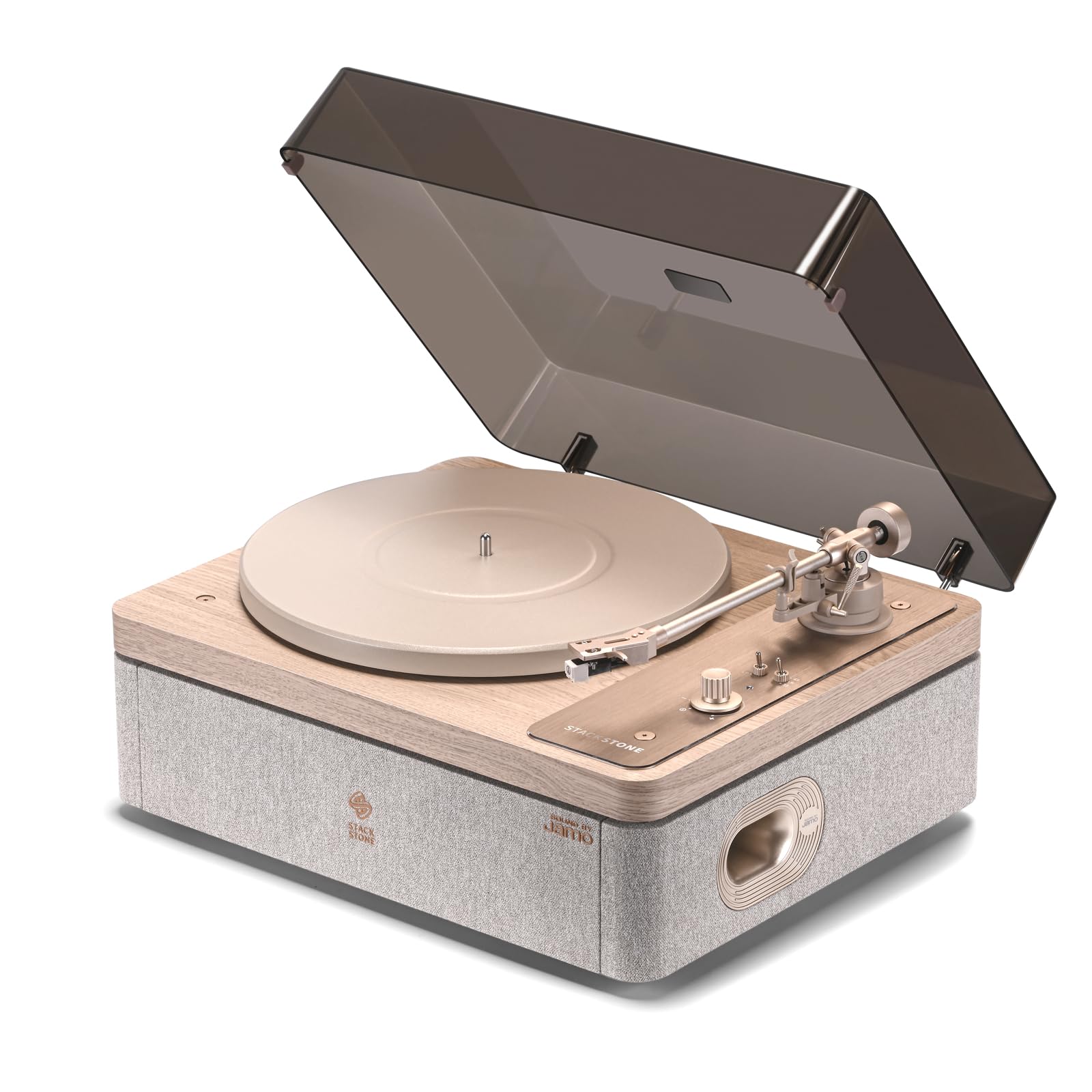 STACKSTONE DS07 x Jamo Vinyl Plattenspieler Bluetooth, Schallplattenspieler mit Lautsprechern, Dual-Layer Anti-Vibrationssystem, Magnetkartusche AT3600L, Hi-Fi, 33/45 RPM, Skandinavisches Design