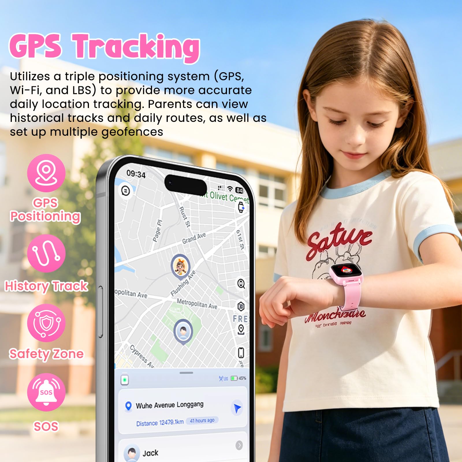 4G Smartwatch Bambini, Orologio GPS Bambini con Videochiamate Impermeabile | Chat Vocale, Modalità Classe, Sveglia, Contapassi, Fotocamera, Calcolatrice, Smart Watch per Ragazzi e Ragazze Regalo Rosa