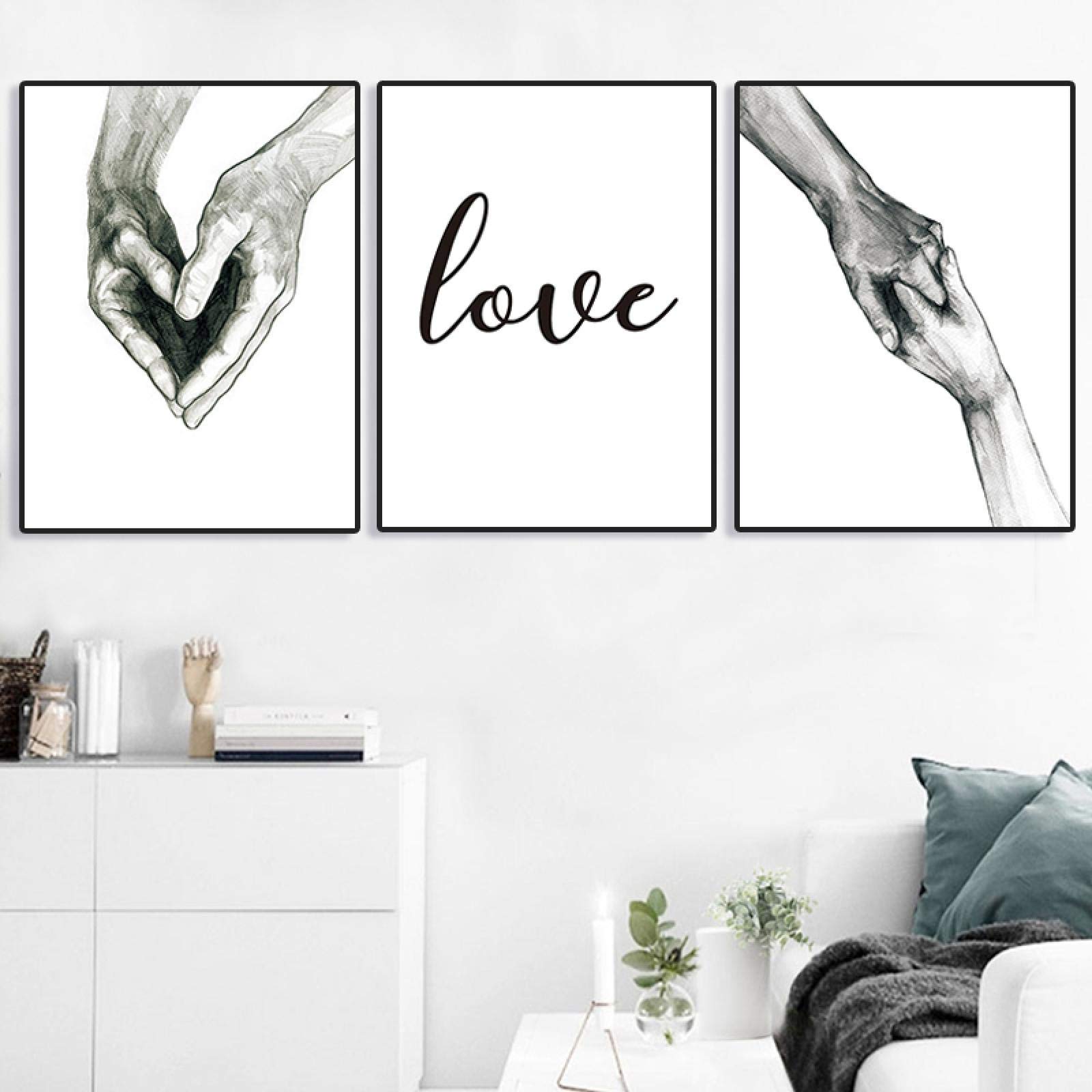Toile peinture art mural 60x90cmx3 abstrait main amour affiches salon sans cadre