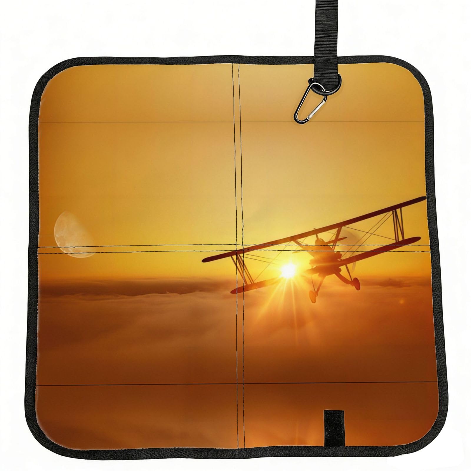 MROWYC Aircraft Plane at Sunset Printed Foldable Seat Cushion - Portable with Carabiner, for Stadium, Camping, Hiking