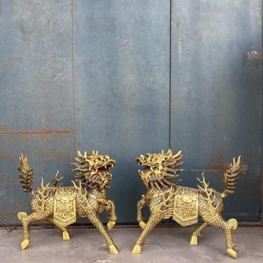 GLETSF Bronze Dragon Statue Lucky and Successful Feng Shui Golden Dragon Animal Statue,2*-16 * 30cm1.8kg