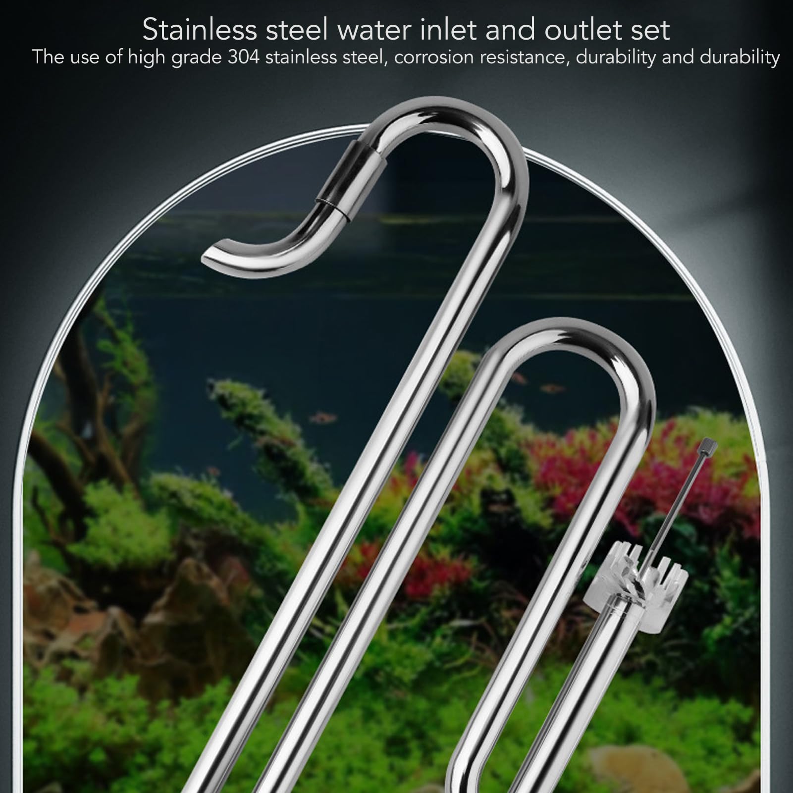 gernie Regolatore d'Acqua in Acciaio Inox Schiumatoio di Superficie in Metallo con 2 Supporti in Acrilico per Acquario piantumato, Set di Tubi di afflusso e deflusso (16 mm/0,63 Pollici)