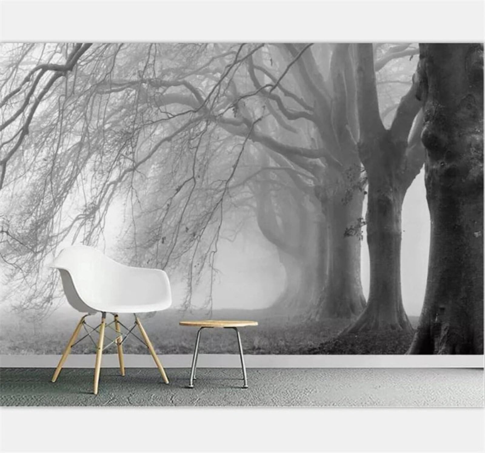 Xlming 400Cm×280Cm(B×H) Three Dimensional Black And White Woodland Morning Mist Landscape 3D Wallpaper Luxury Home Dining Decor Paste Sofa Living Room The Wall For Bedroom Mural-400Cm×280Cm