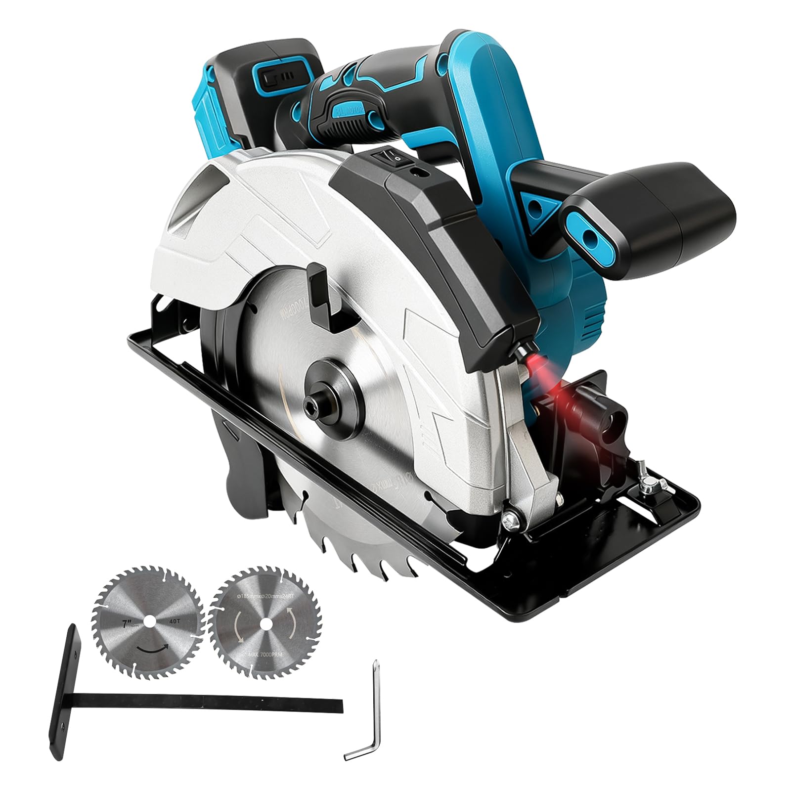 7" Cordless Circular Saw Compatible with Makita 18V Battery (No Battery), 5000RPM Brushless Electric Circular Saw with Red LED Light Guide, 0-45° Bevel Cutting, 24T & 40T Blades