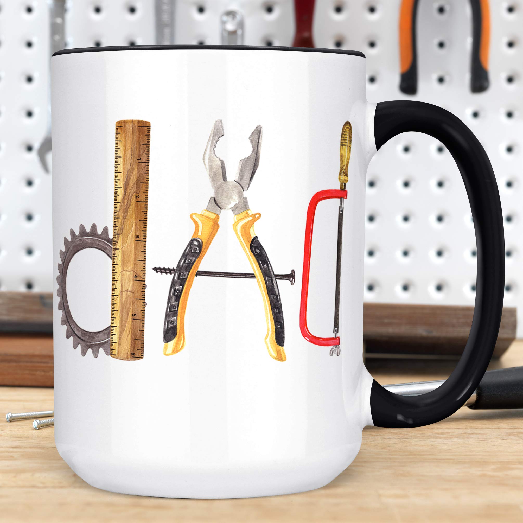 Custom Tool Dad Mug – Personalized Gift for Dad, Daddy, Papa, Grandpa or Grandad – Handy Man Coffee Cup – Ceramic Mug in 11oz or 15oz – Dishwasher Microwave Safe