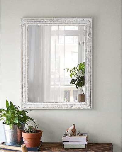Miniatura 2 de Espejo de pared con marco de madera rústico rectangular para colgar, espejos decorativos para pared para baño, dormitorio, casa de campo, sala de
