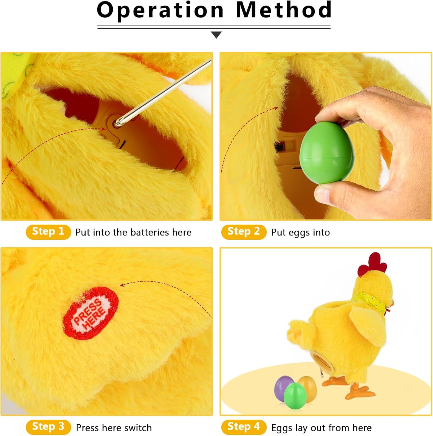 Plush Electric Stuffed Laying Egg Chicken Toy Doll with Sound Music Easter for Boys Girls