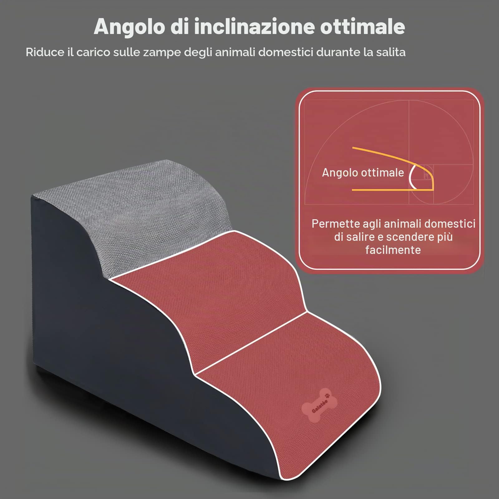Galatée Scale Per Animali Domestici, Rampa Per Animali Domestici Rimovibile Lavabile, Gradini Per Cani In Schiuma Ad Alta Densità 3 Livelli Scala Per Animali Domestici（Grigio）