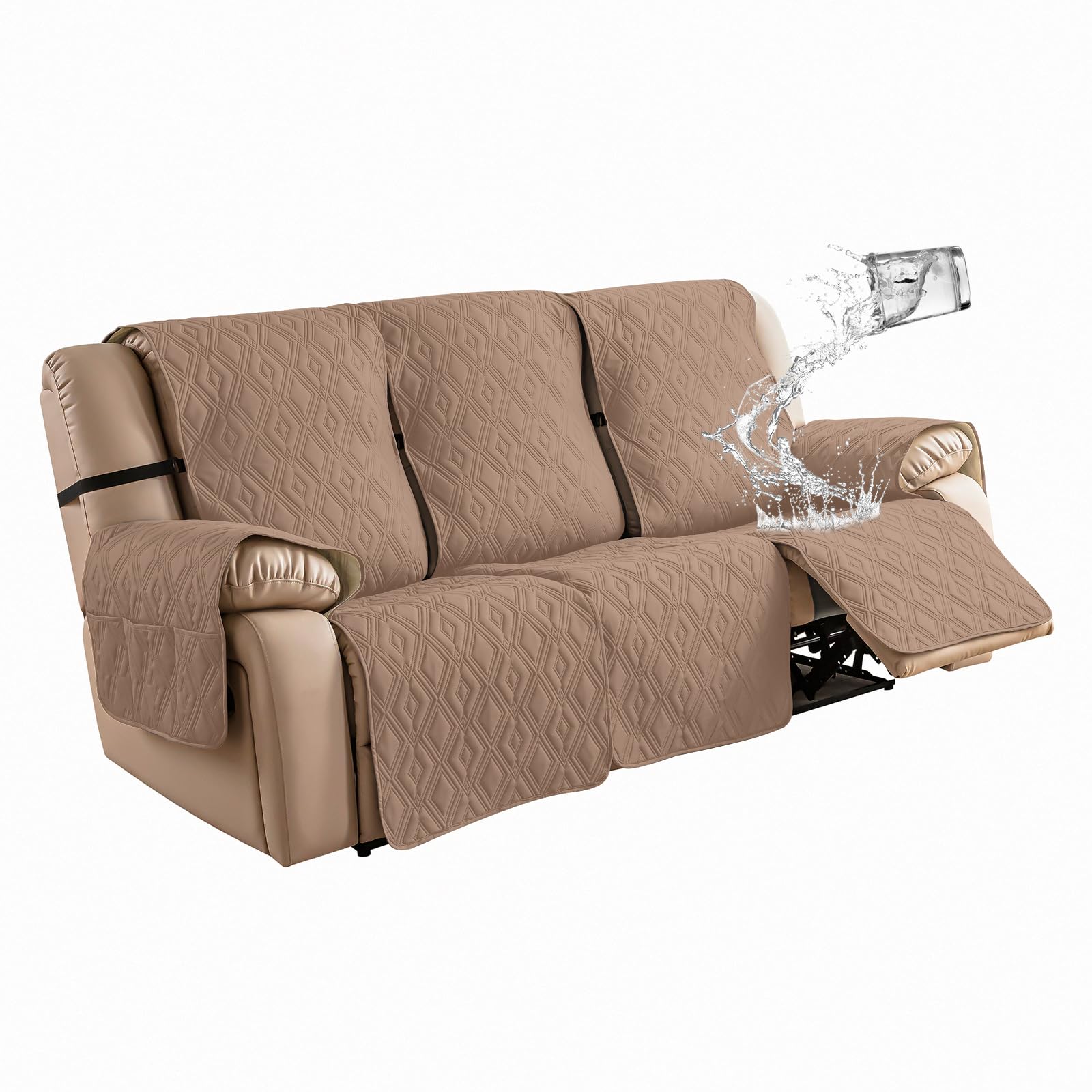Photo 1 of Genina Waterproof Couch Cover for Reclining Couch 3 Seater Non-Slip, Washable Recliner Sofa Covers for 3 Cushion Couch, Furniture Covers Couch Protector for Dogs Pets Kids (Camel, Recliner Sofa)