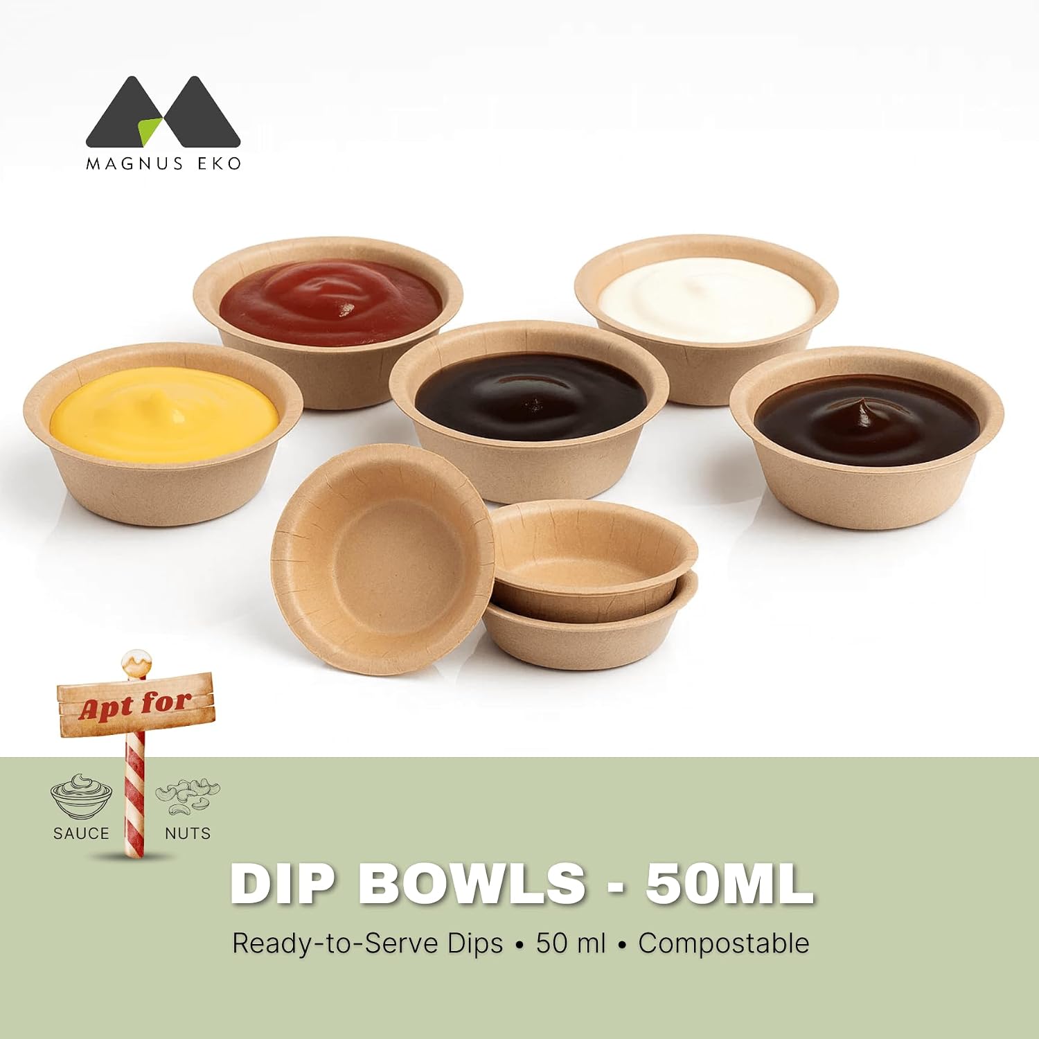 Palmkraft | 3-Inch Round Mini Dip Bowls (100 Pcs), 2 oz Disposable Party Dip Bowls, Compostable, Eco-Friendly, Like Bamboo, for Dips, Soy Sauce, BBQ, Oil Dipping, Finger Foods