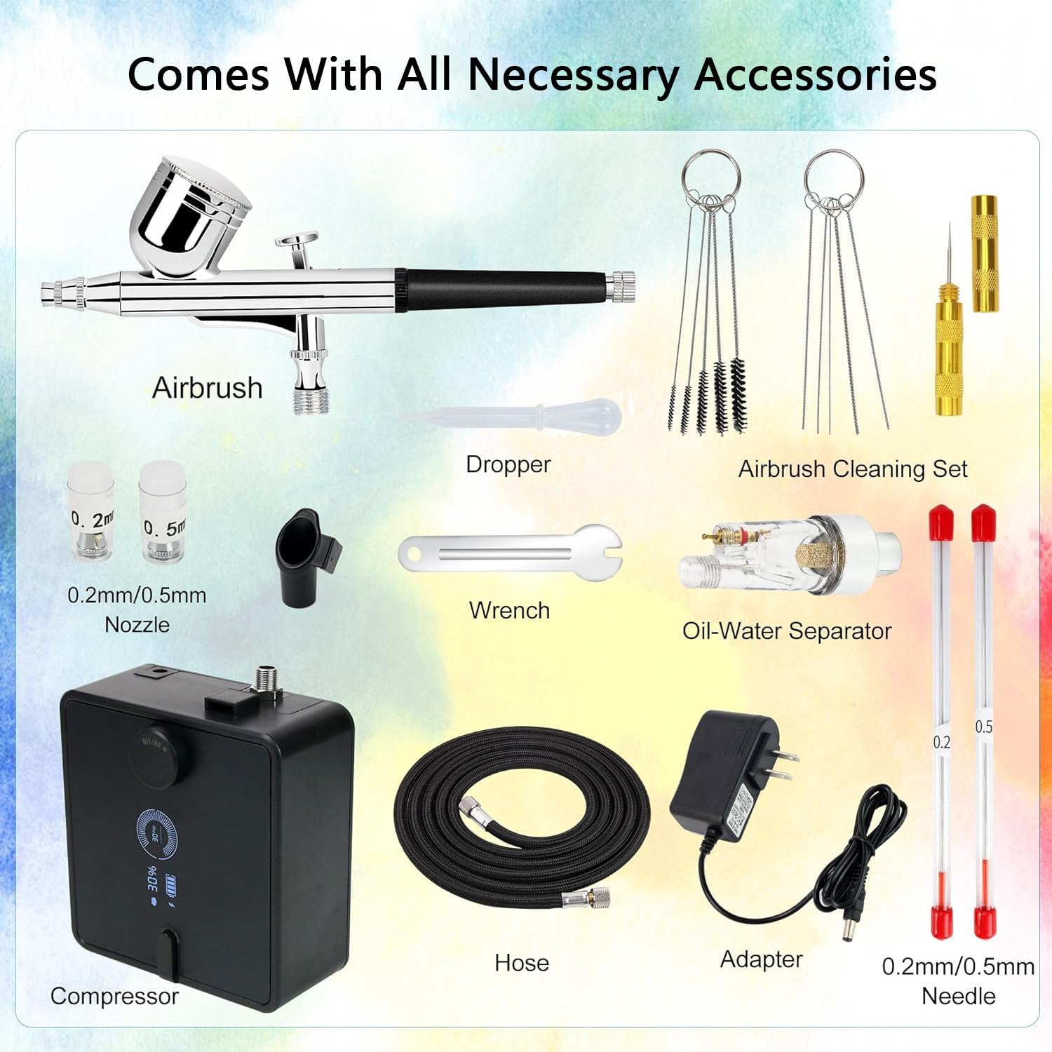 Kit aerografo con compressore, set di aerografo a doppia azione per pittura, trucco, unghie e decorazione di torte, include ugelli multipli
