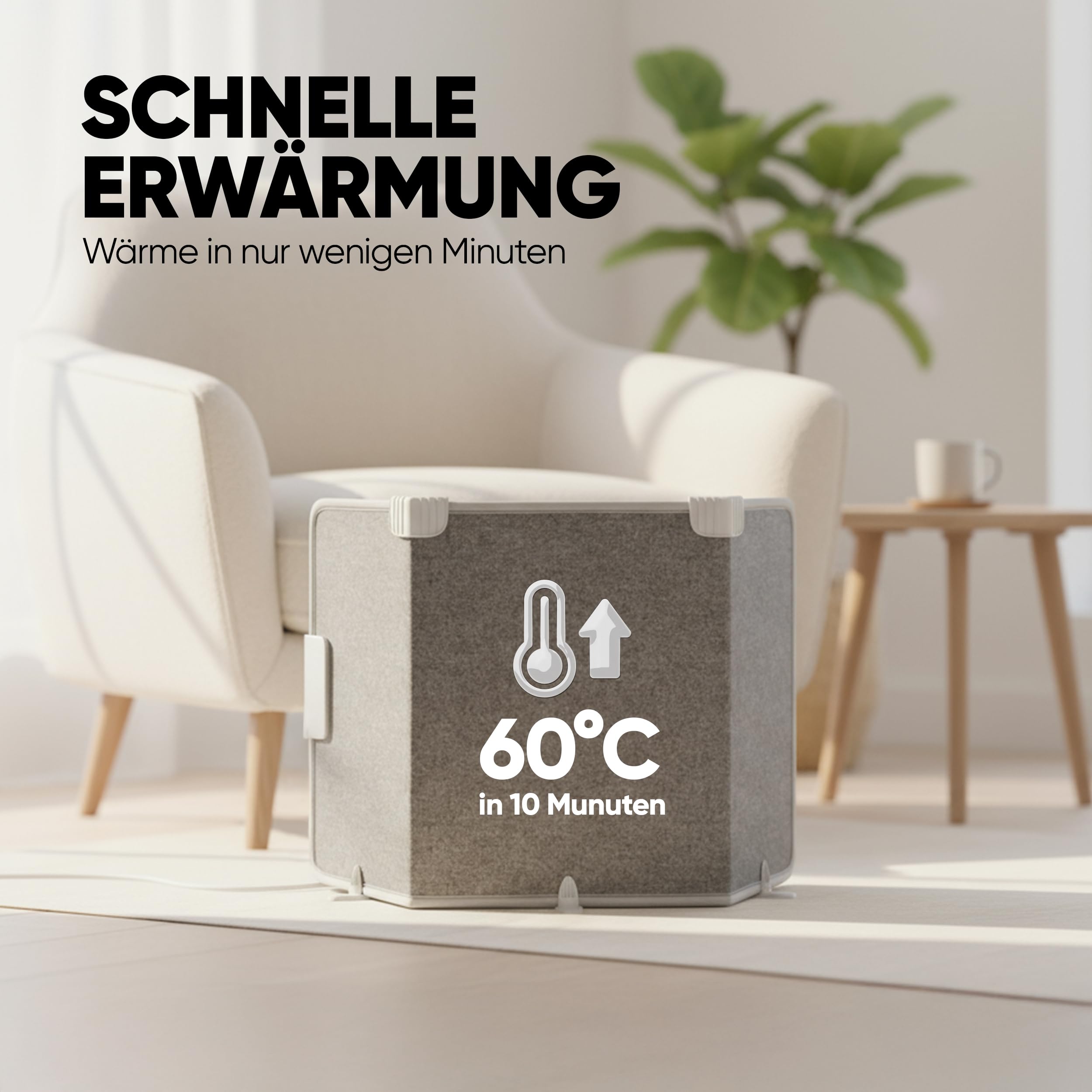Björn&Schiller Schreibtischheizung, faltbares Heizpaneel 100×51cm, Fußheizung für Zuhause und Büro, kompakt, leicht, schnelles Aufheizen, stromsparend, Tischheizung