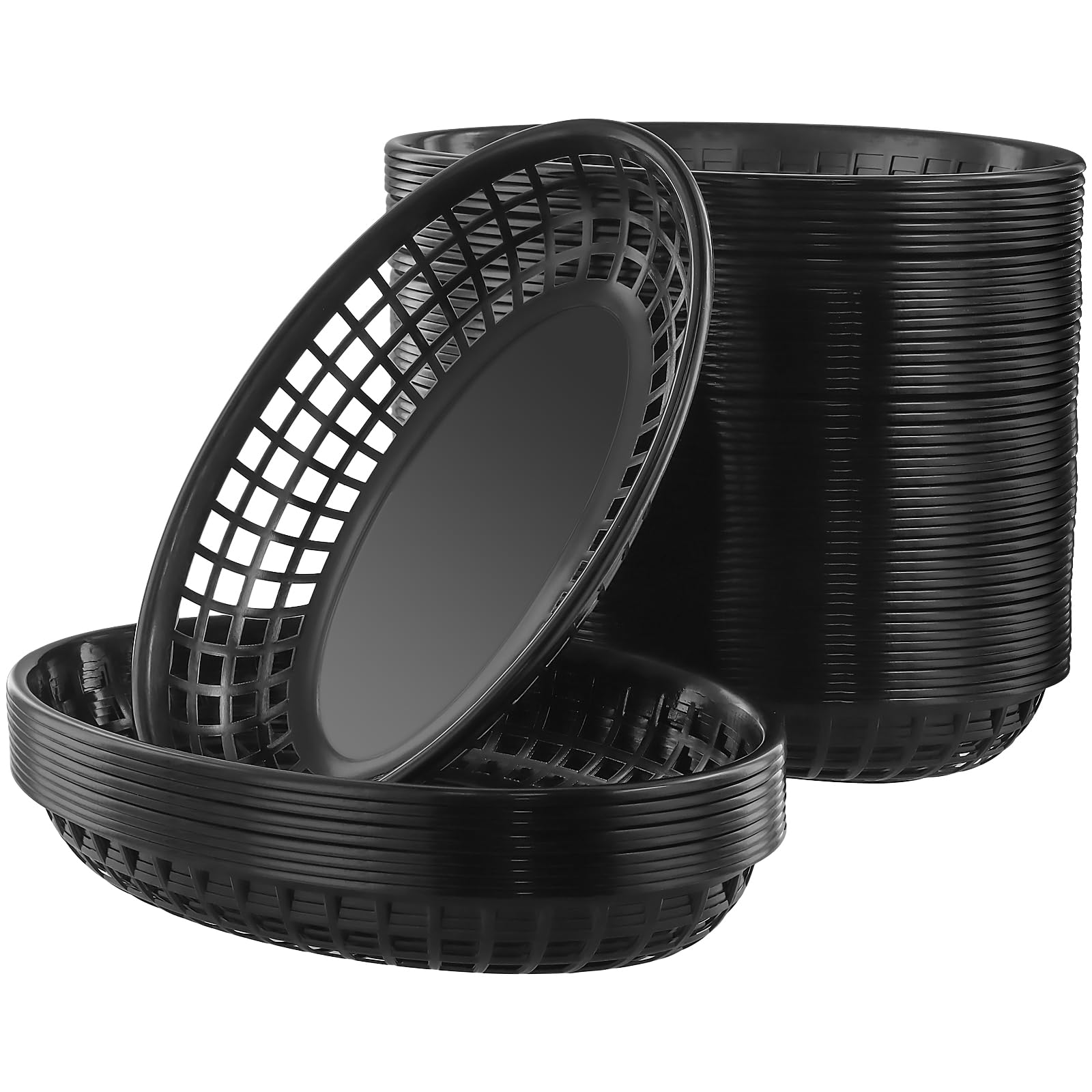 MOUYAT 60 PCS Oval Plastic Food Baskets, Reusable Fast Food Baskets for Serving, Chip Basket for Fries, Hot Dogs, Kitchen, Restaurant, Picnics, 23 x 14.5 x 4 cm
