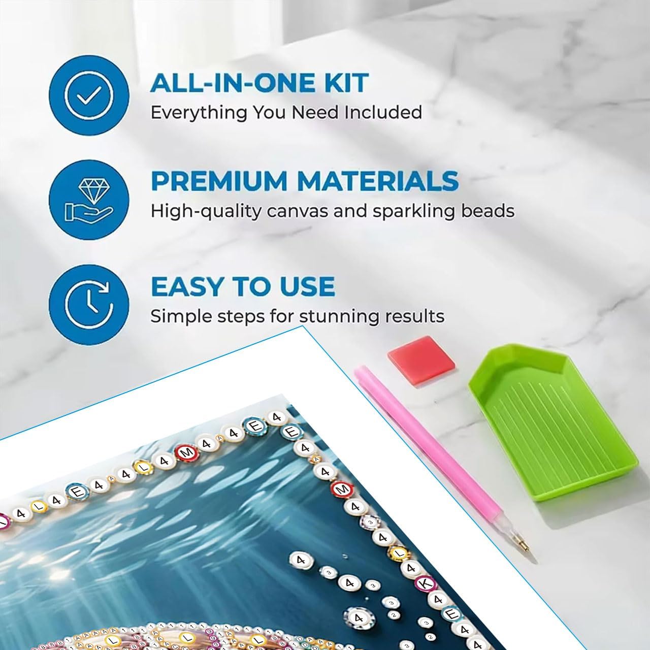 ajepon 4 Pack Pearl Painting Kits for Adults - Special Shape Diamond Art Kits for Adults, Sea Turtles Jellyfish Octopuses Seahorses Pearl Diamond Painting Kit for Wall Home Decor Arts Craft 12x16inch