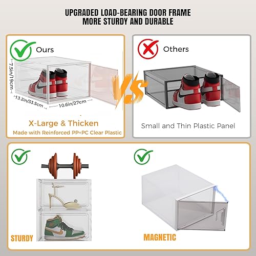 Miniatura 8 de Cajas de zapatos apilables extragrandes  Cajas de almacenamiento de zapatos de plástico transparente con puerta magnética, organizador de zapatos