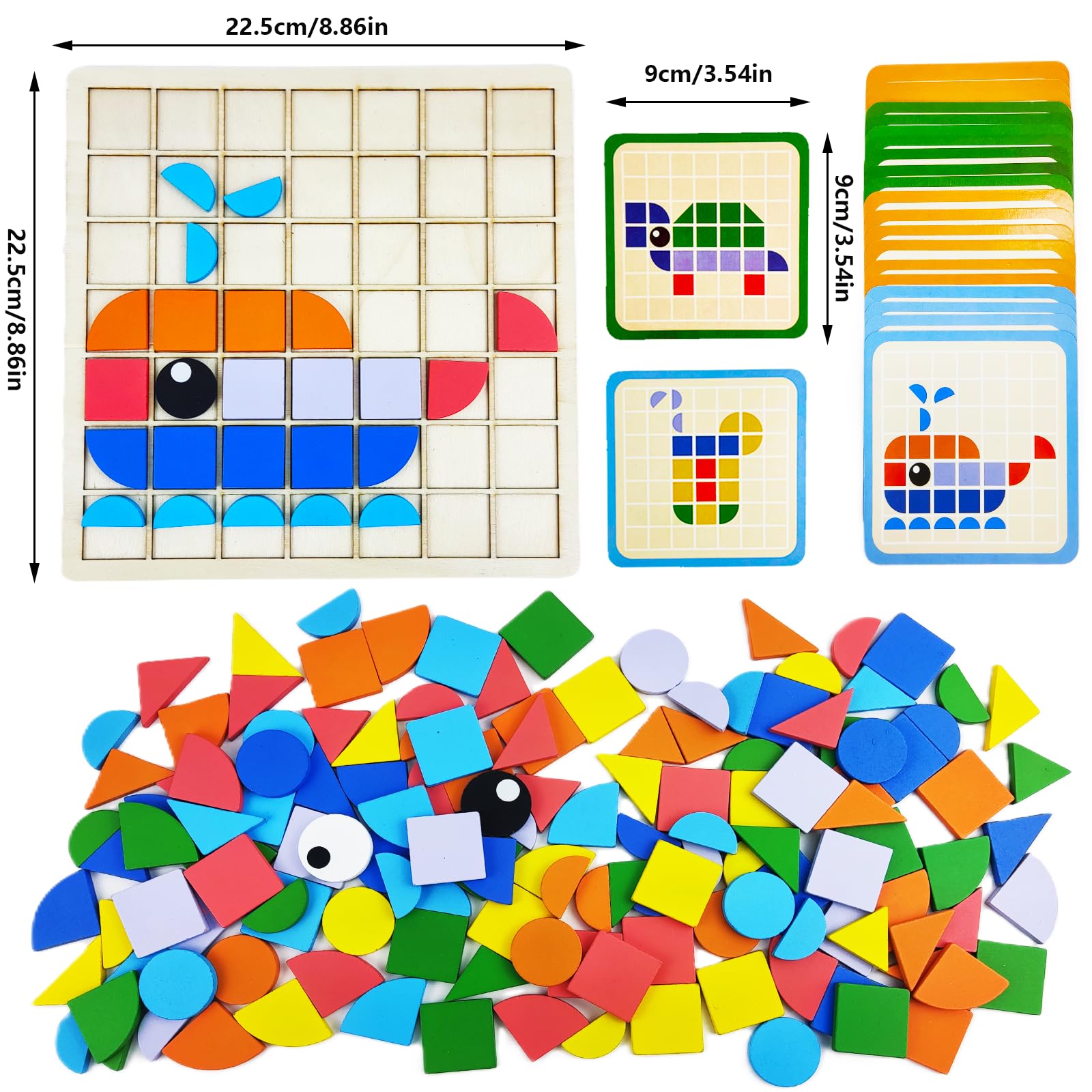 Guopai 140 Pezzi Tangram in Legno per Bambini, Puzzle a Mosaico Creativo con 20 Carte Modello, Giochi Montessori Educativi, Giocattolo Logico Regalo per Ragazzi e Ragazze dai 3 Anni - 4