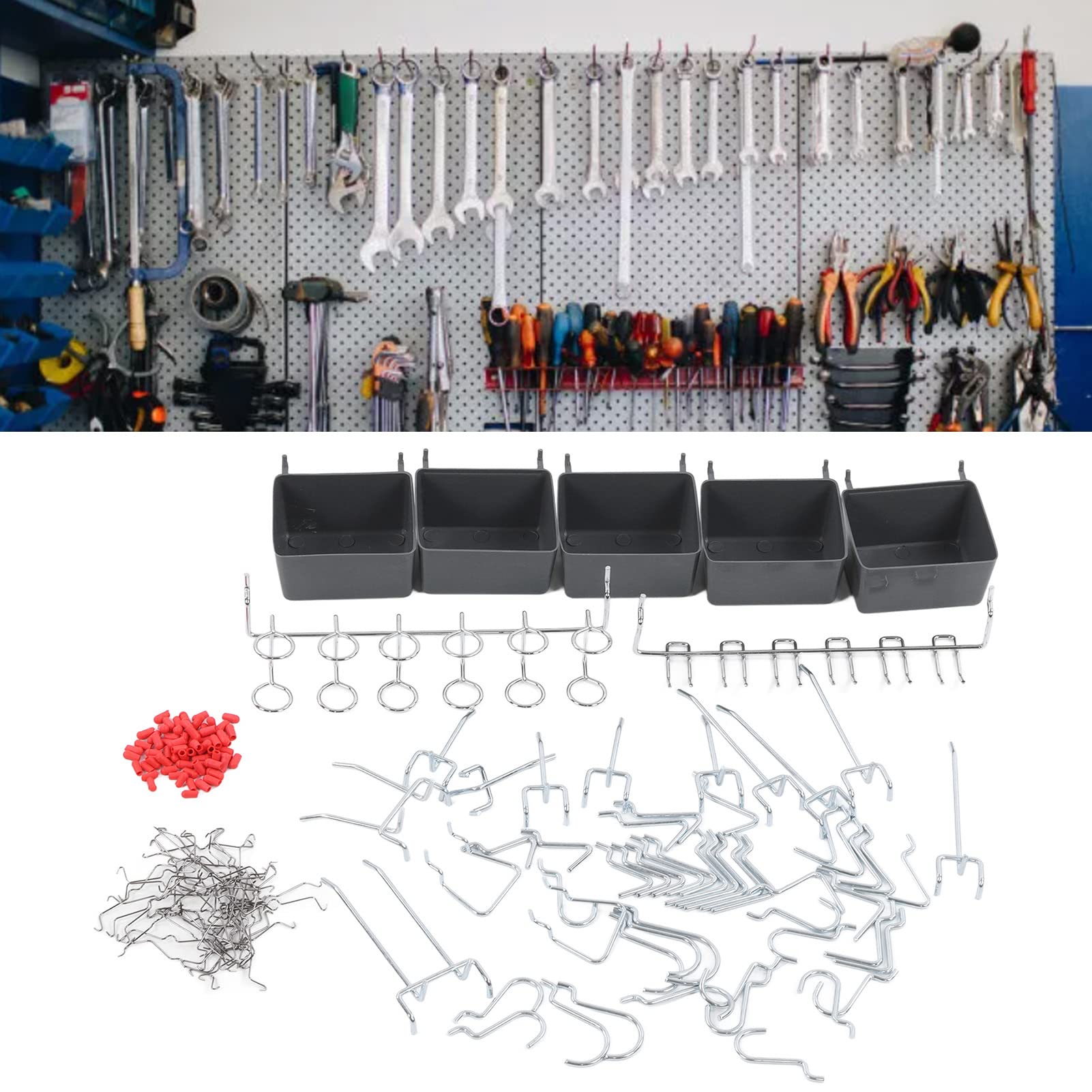 Ej.Life 114Pcs Pegboard Hooks Sortiment mit Pegboard Bins, Peg Locks
