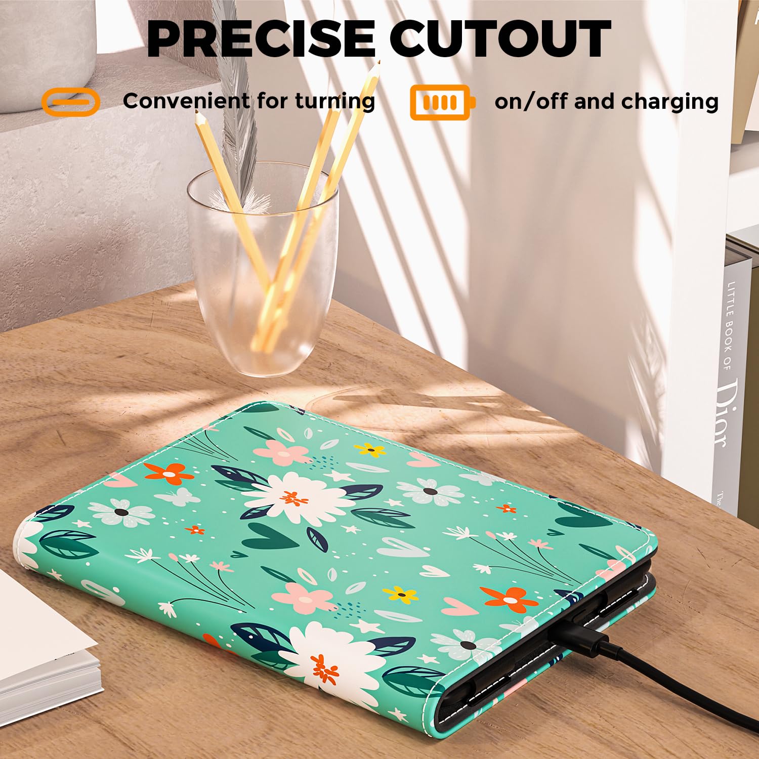 VORI Stand Case für Kindle Paperwhite (11th Generation-2021) und Kindle Paperwhite Signature Edition, PU Leder Hülle Smart Schutzhülle mit Auto Wake/Sleep und Handschlaufe, Grün Blume