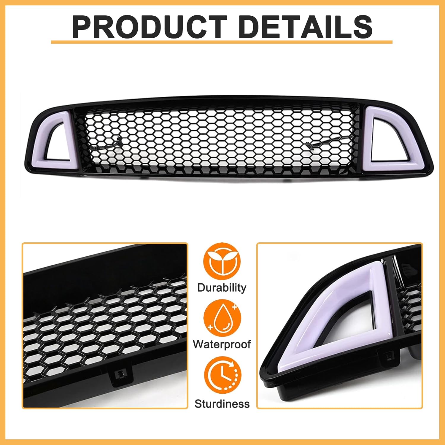Front Bumper Upper Grille For 2013 2014 Ford Mustang Hood Grill with White DRL LED Light (13-14 Ford Mustang)