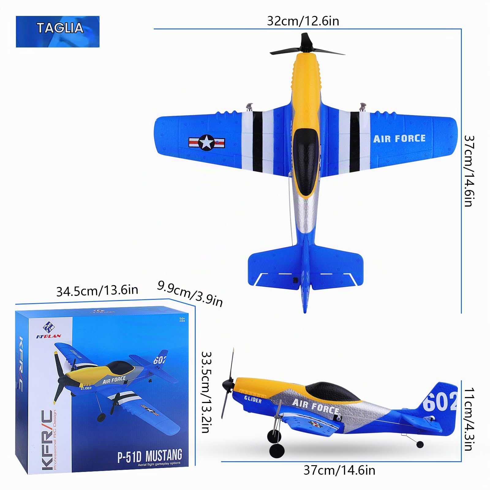 Henakmsl Aereo Telecomandato 3CH, P51D Mustang Fighter RC 2.4 Ghz Con 2 Batterie, Radiocomandato RTF per Bambini/Adulti/Principianti