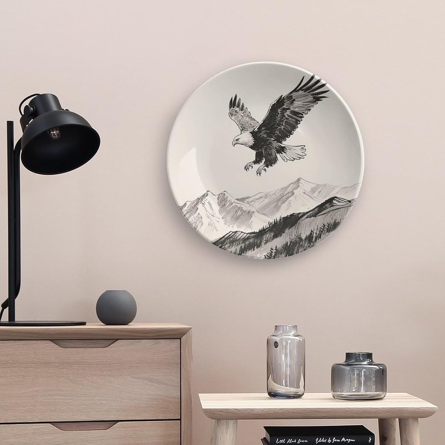 Soaring Eagle Ceramic Plate 10inch Decorative Bone China Wall Hanging Ornament Plates Bohemian Style Dinner Plate with Display Stand Cabinet Display Plates for Home Art Decor