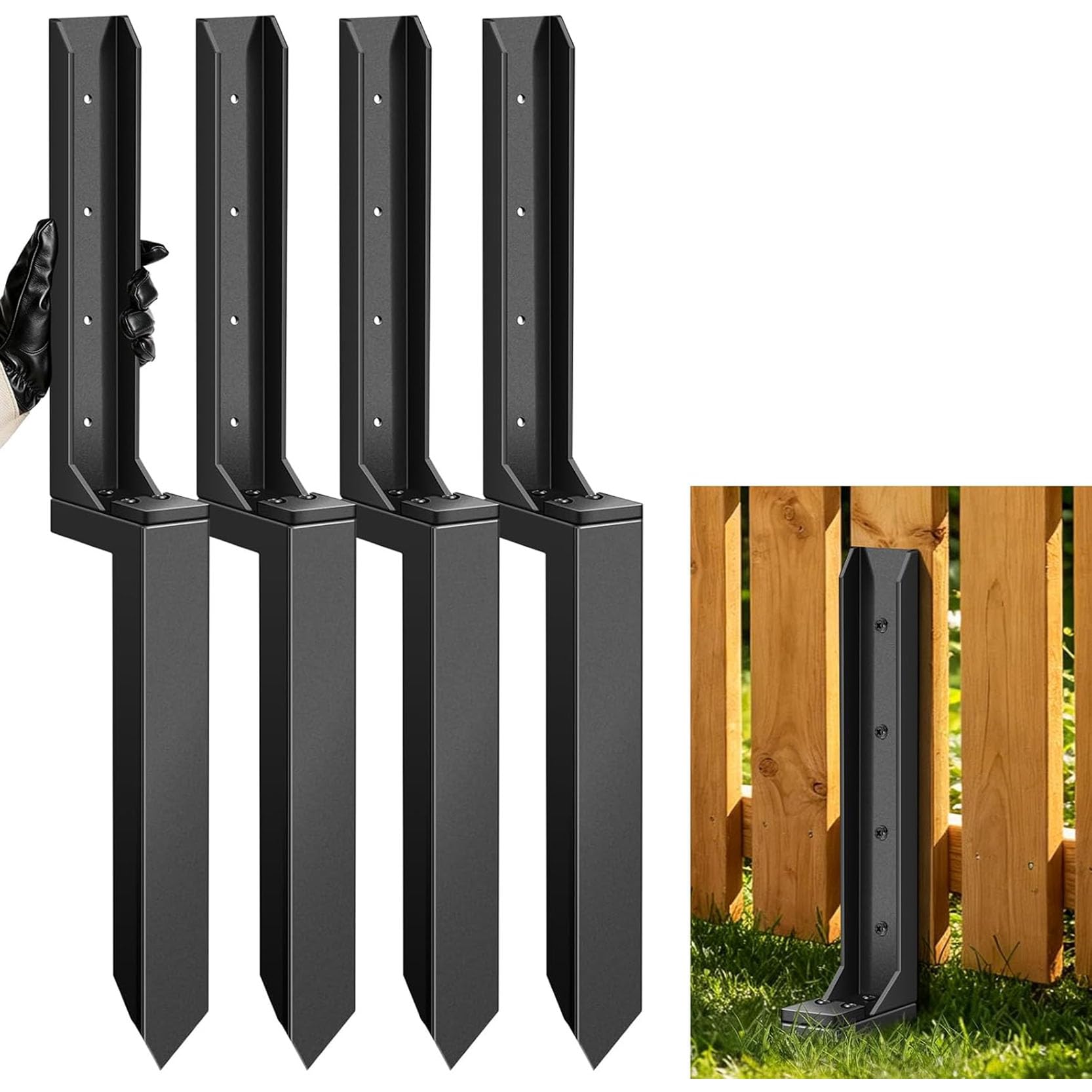 LQSYBHD Heavy Duty Black for Fix Wooden Broken Posts Fence Post Repair,Heavy Duty Fence Post Kit Anchor Ground Stakes for Repairing Tilted,Broken Wood Support(Color:4pack)