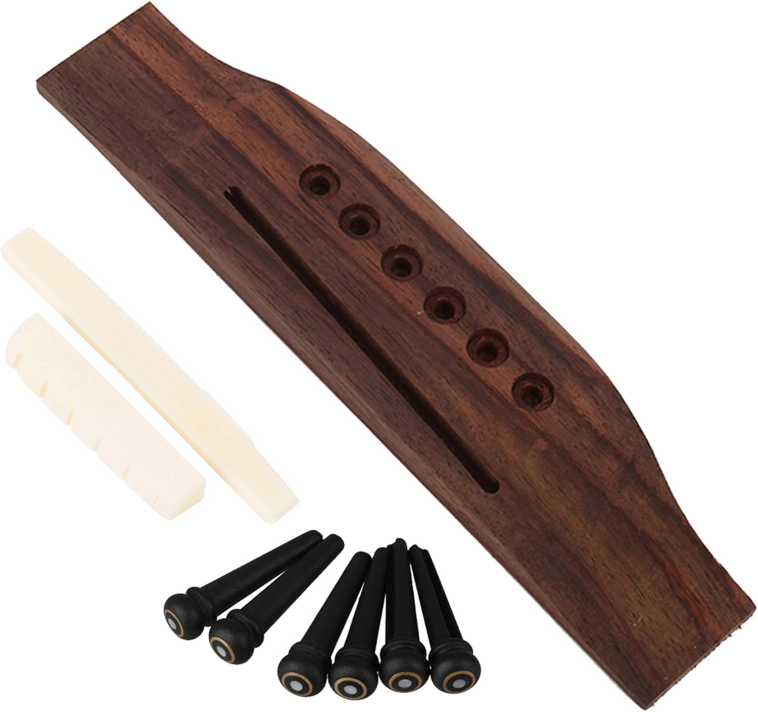 BQLZR Acoustic Guitar Replacement Set Ebony Bridge End Pins Bone Saddle & Nut and Rosewood Bridge Parts : Musical Instruments