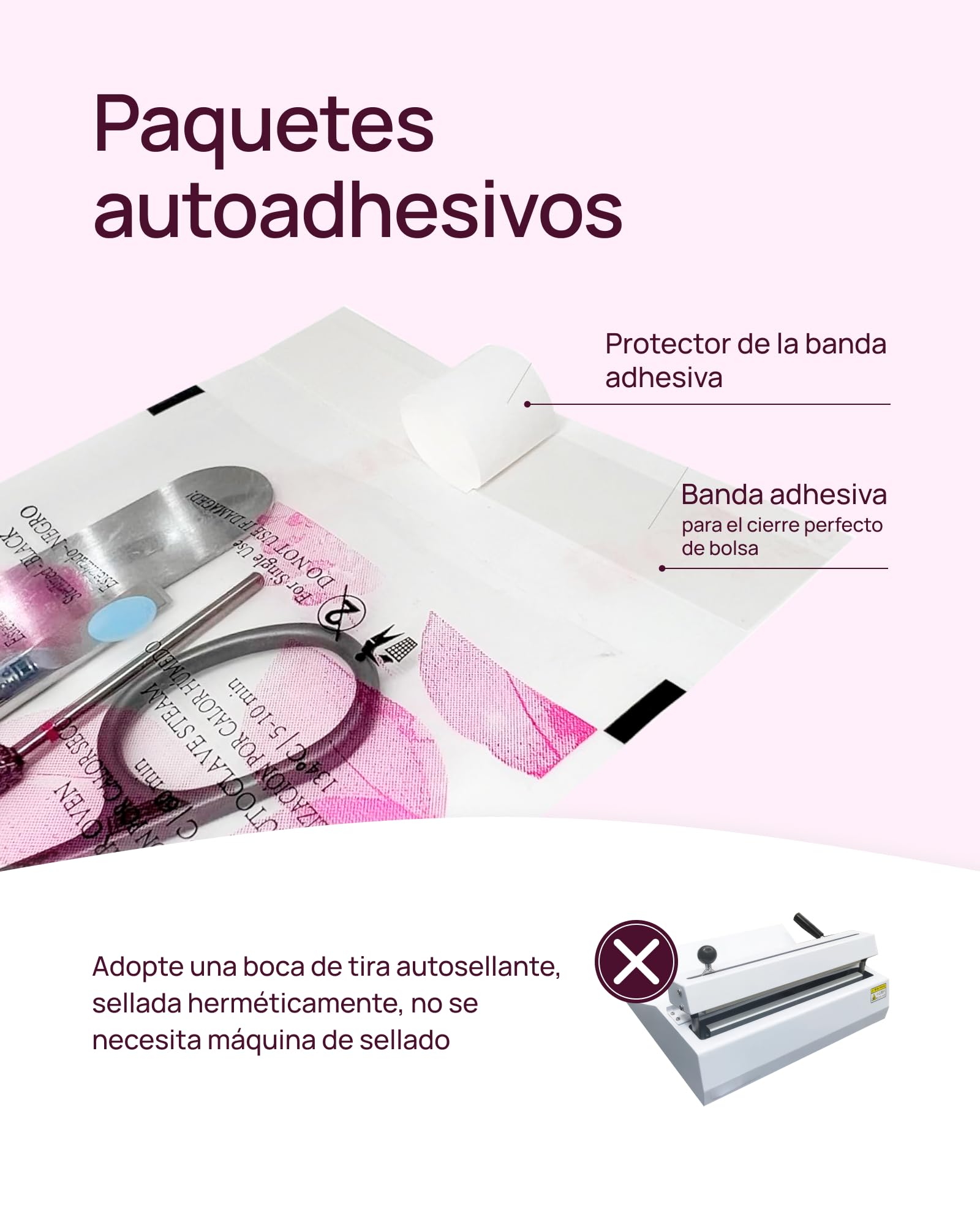 Safety Clean Bolsas de Esterilización Transparentes Indicador Autoclave Manicura Pedicura