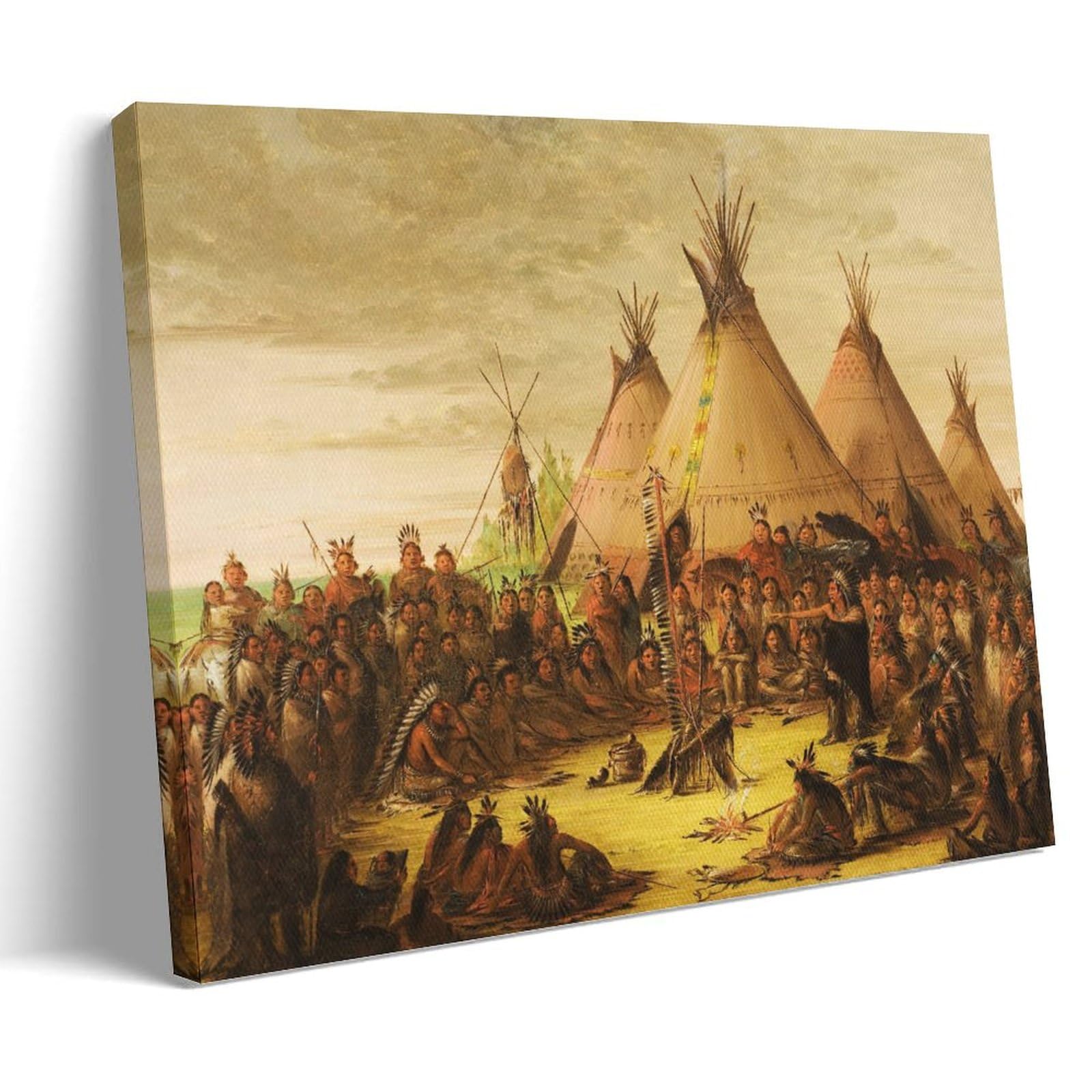 Juyoz Frame-Style George Catlin Painter Works《Sioux War Council》Poster Canvas Wall Art Prints Photo Picture Paintings Room Decor Home Decorative 08X12inch(20X30cm)