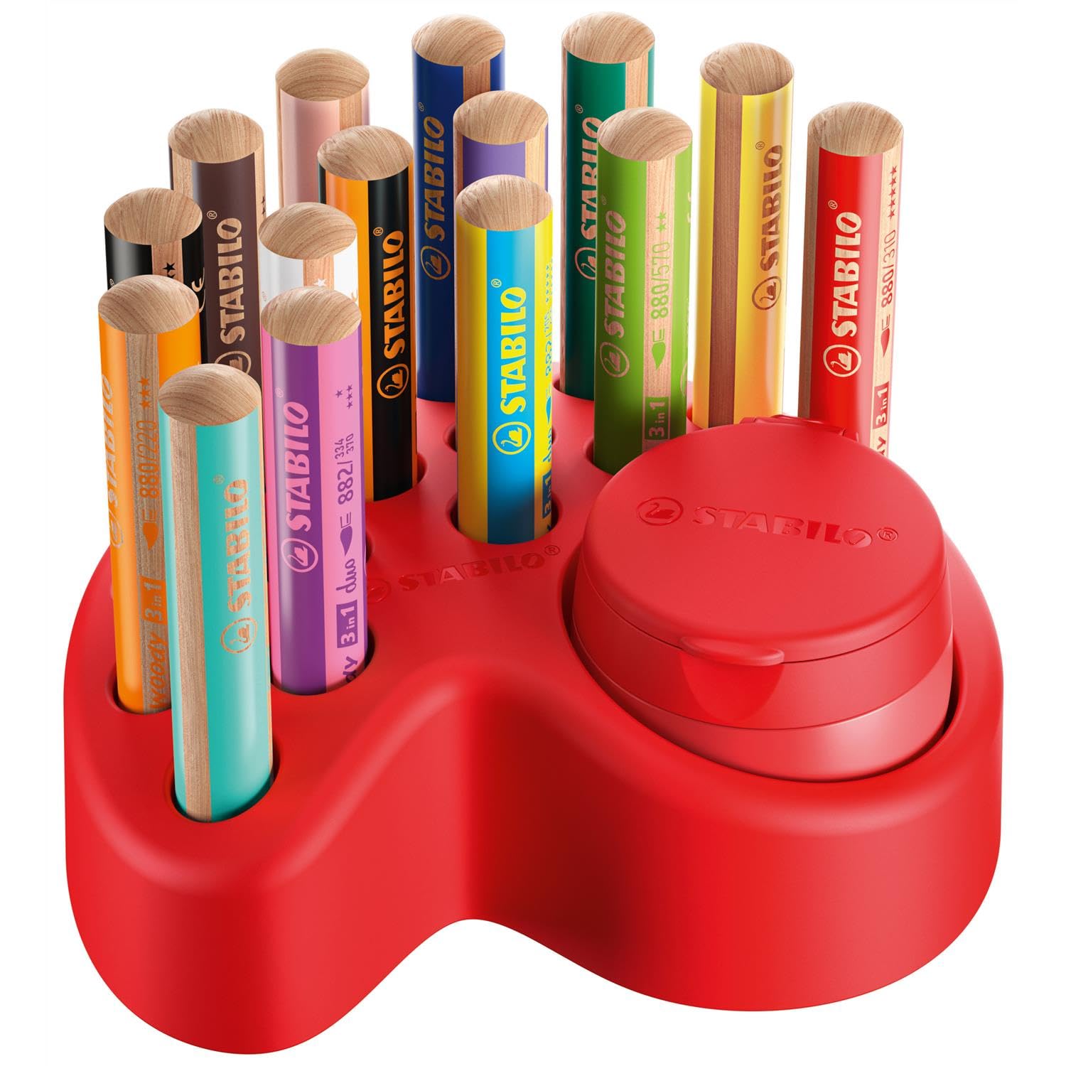 STABILO Set mit 2 x 15 Multitalent-Bleistiften, 3-in-1, 1 Spitzer und 1 Ablagefach