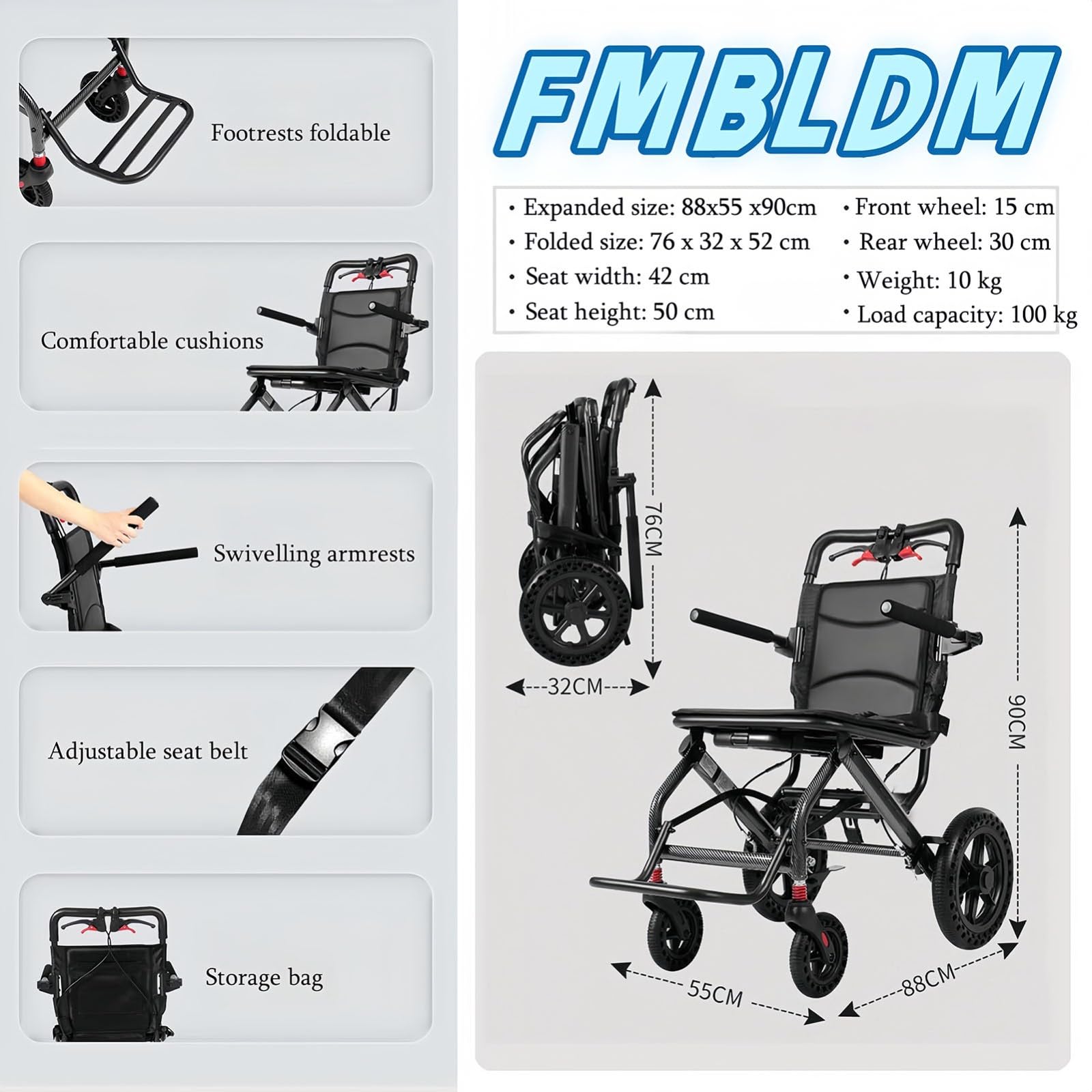 Silla de ruedas de transporte, ligera, plegable, estrecha, extra ligera, de aluminio, ultraligera para el hogar y los viajes, silla de ruedas plegable pequeña