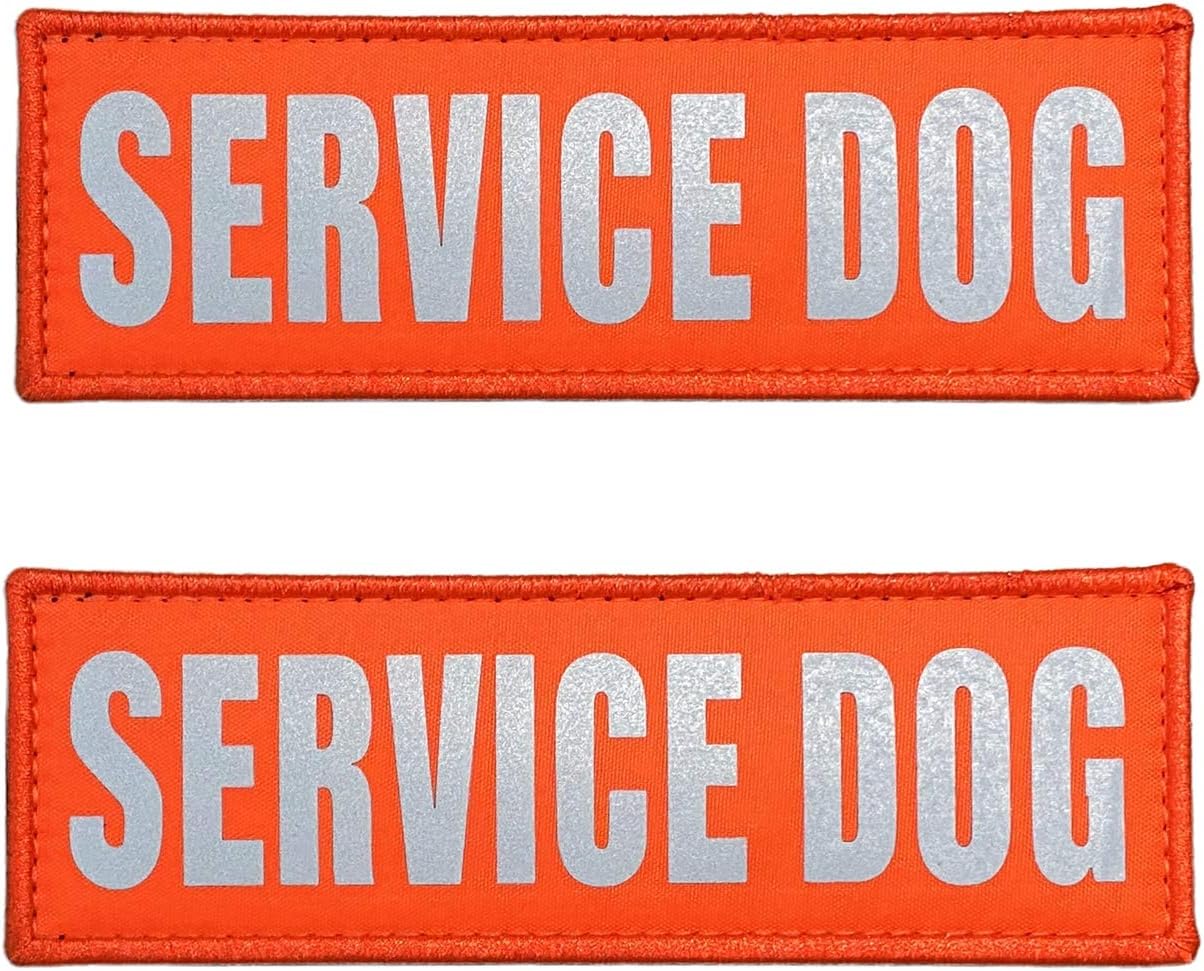 JUJUPUPS Orange Reflective Dog Patches 2 Pack Service Dog,in Training,DO NOT PET,Patches with Hook and Loop for Vests and Harnesses (Service Dog, 4×1 inch)