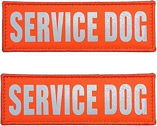 JUJUPUPS Orange Reflective Dog Patches 2 Pack Service Dog ，In Training， DO NOT PET Tags with Hook and Loop Patches for Vests and Harnesses (SERVICE DOG, 5x1.5 inch)