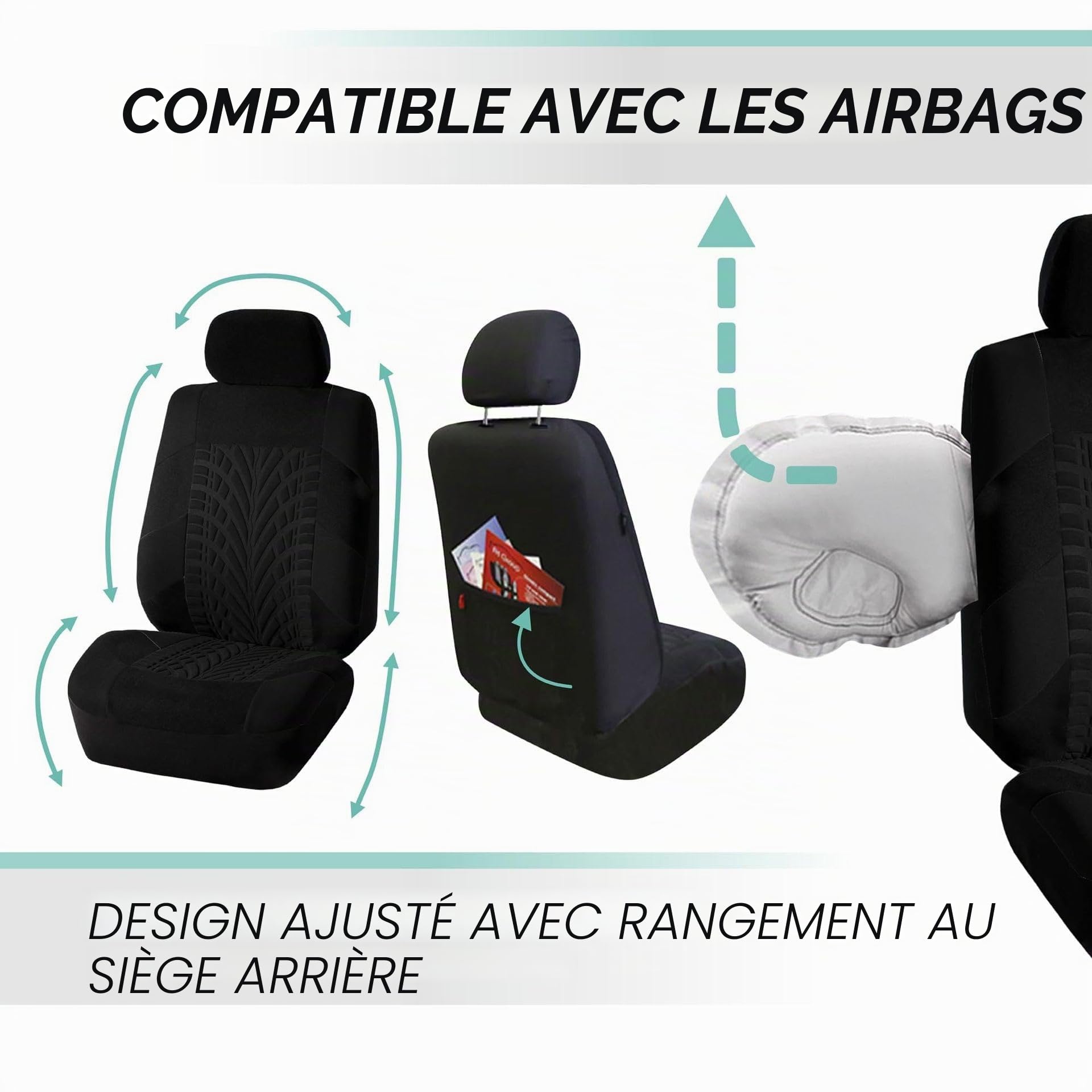Housse Siege Voiture pour Peugeot 5008 7 Places 2017-2025, Avant Arrière Ensembles Housses Siège, Respirant Toutes Saisons, Accessoire Voiture,Black