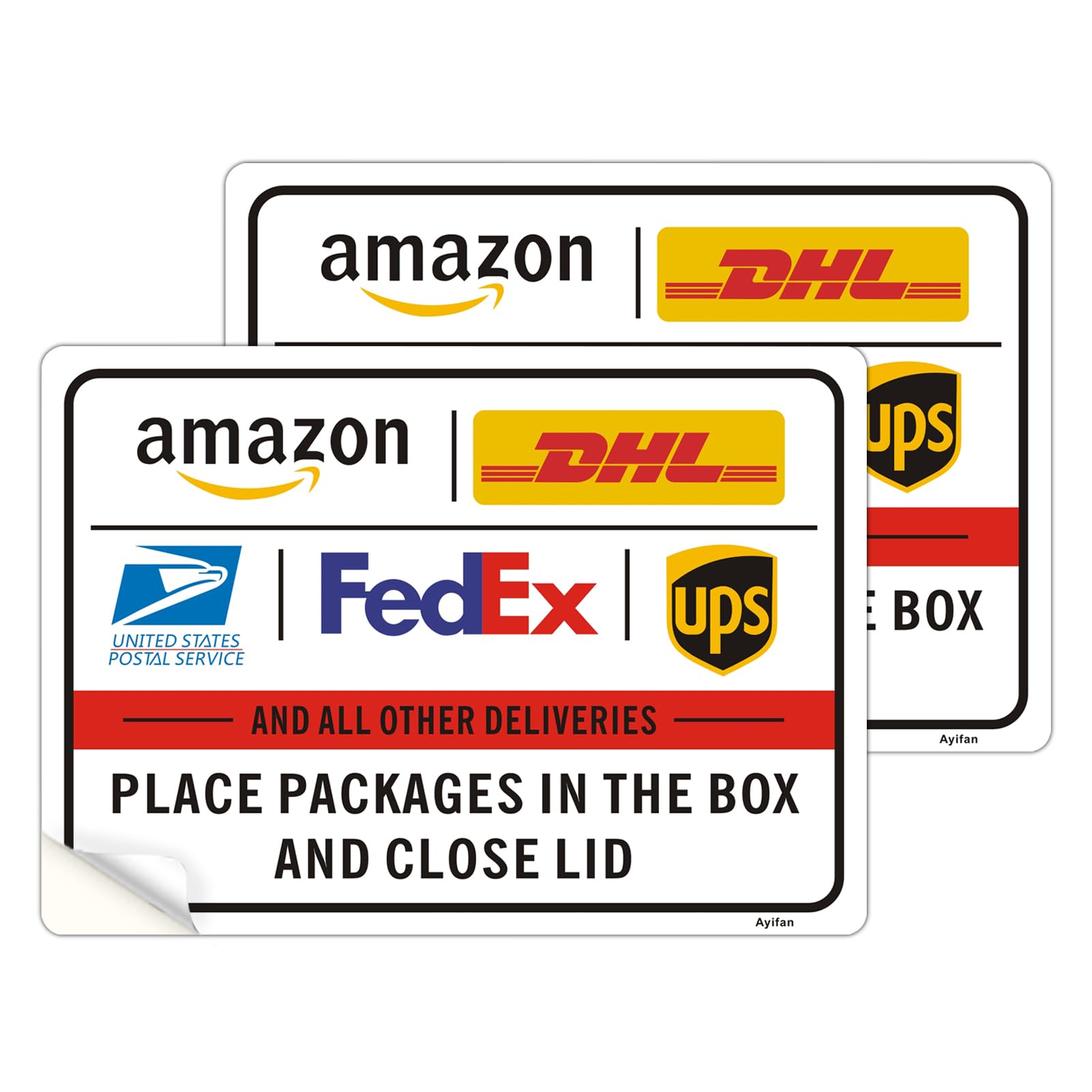 Package Delivery Sign Sticker for Outside, 10"x7" Delivery Instructions for FedEx Amazon UPS USPS DHL Sign Vinyl Decal Sticker for Front Door Weather/Fade Resistant 2 Pack