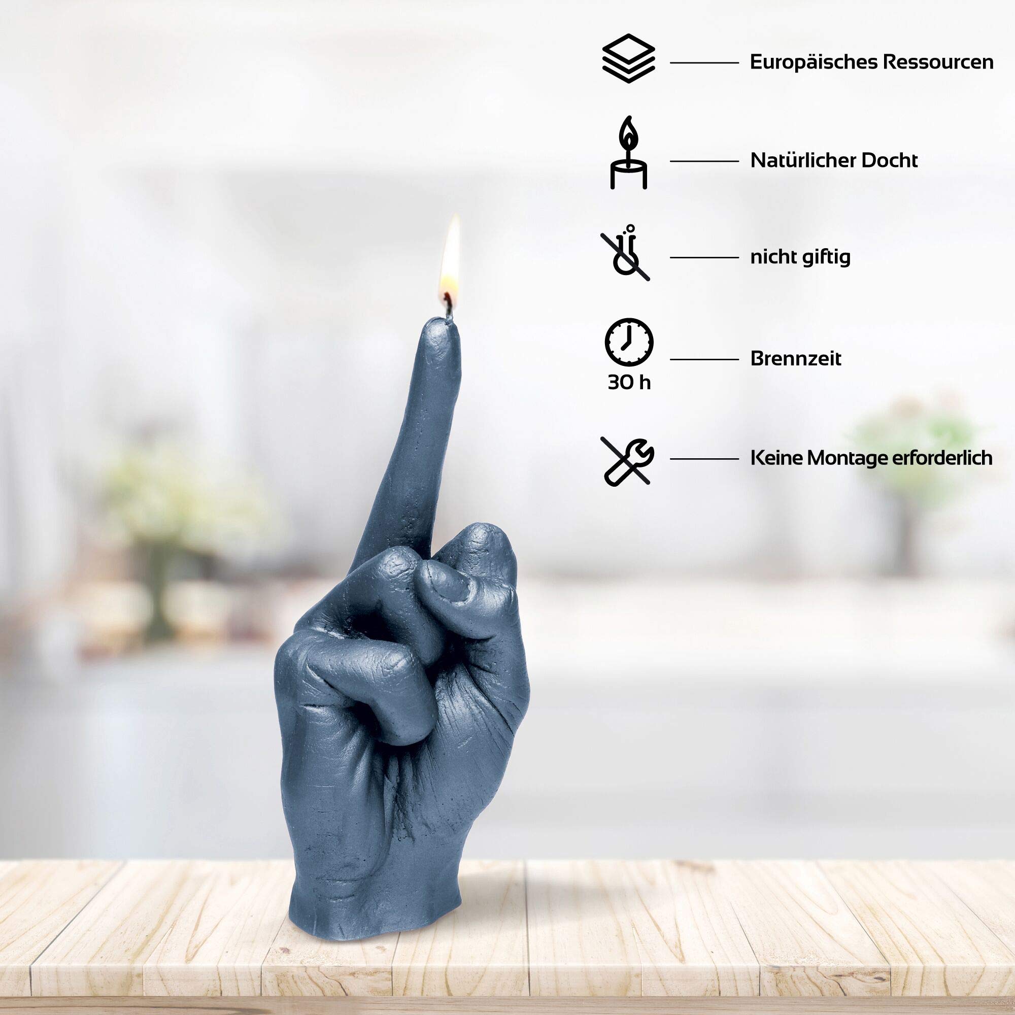 Candela A Forma Di Dito Medio - Altezza 20 Cm, Argento, Durata 30 Ore, Fatto A Mano In UE - Foto 4