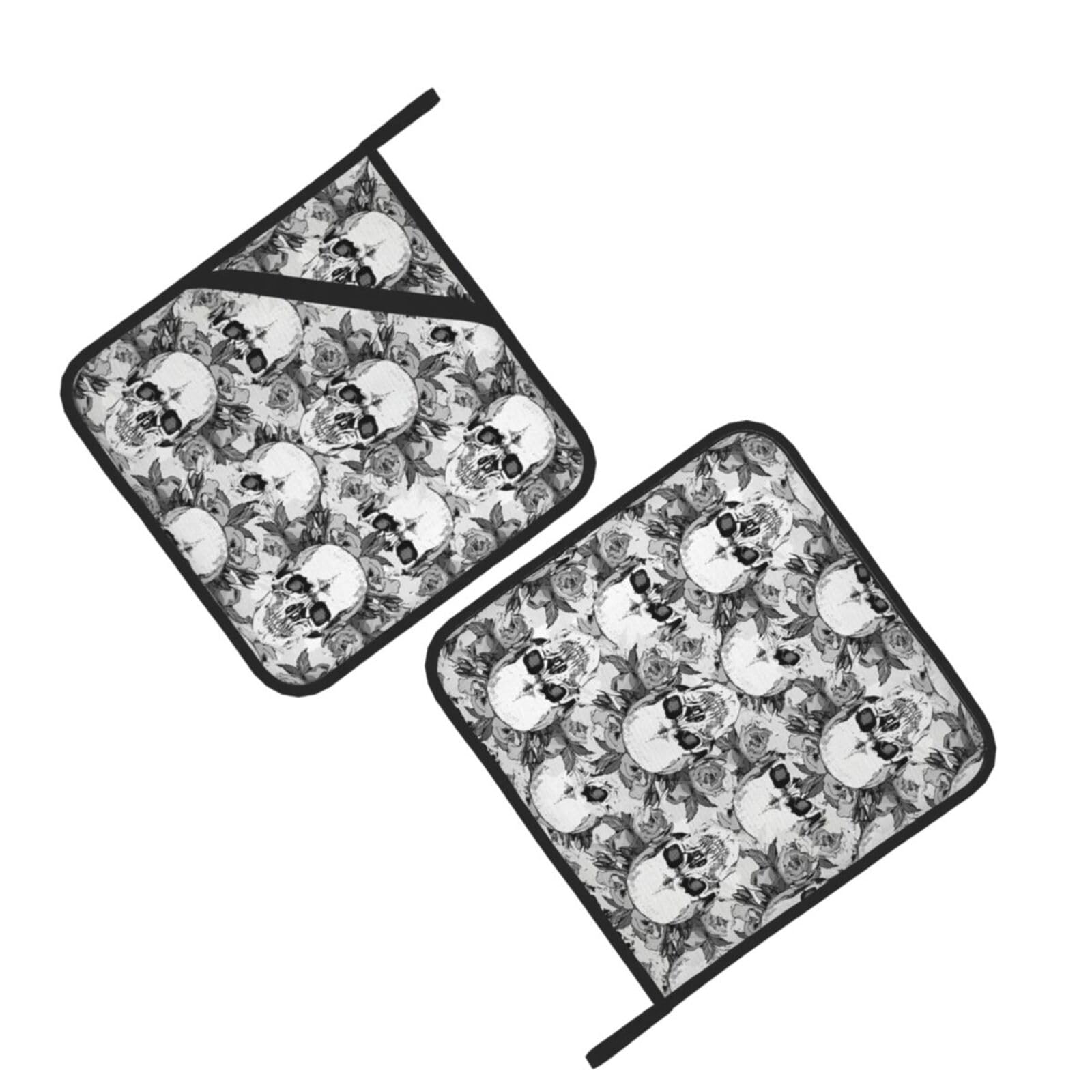 Skull Skeleton Printed Oven Pot Holders Set of 2 Pcs Heat Resistant Kitchen Microwave Potholders for Cooking Baking Grilling