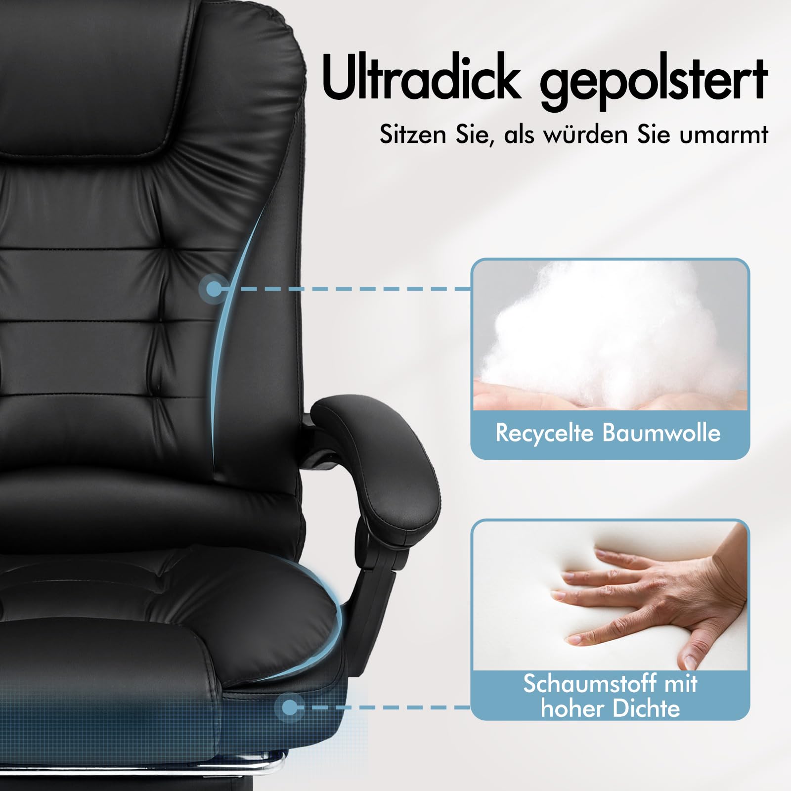 ALFORDSON Ergonomisch Bürostuhl Massage Wärmefunktion,PU-Leder Schwarz