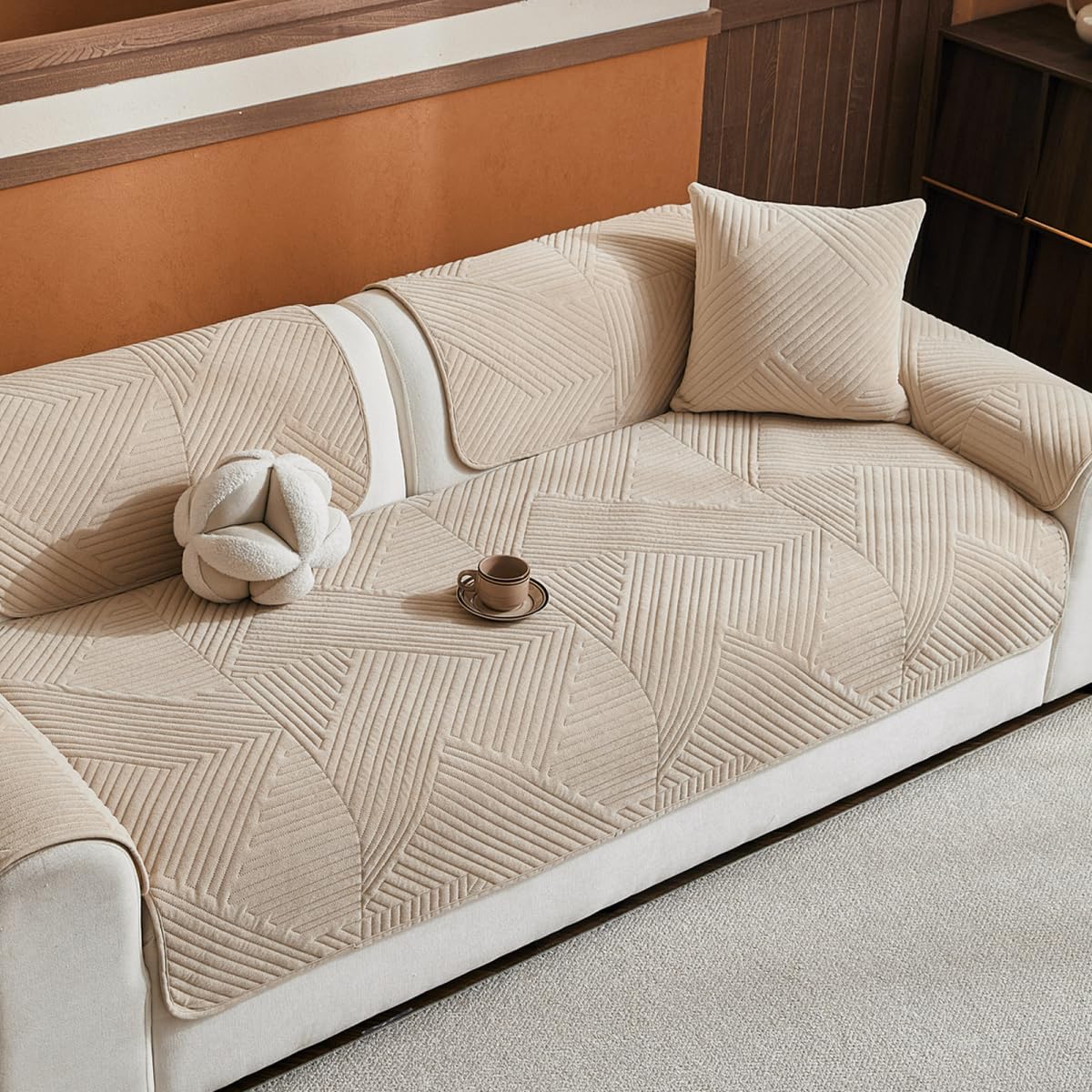 Tielag Sofa Covers Washable, Sofa Slipcovers L Shape Non-Slip, Couch Cover 1 2 3 4 Seater, Sofa Protectors From Pets, Beige, 70ร120cm