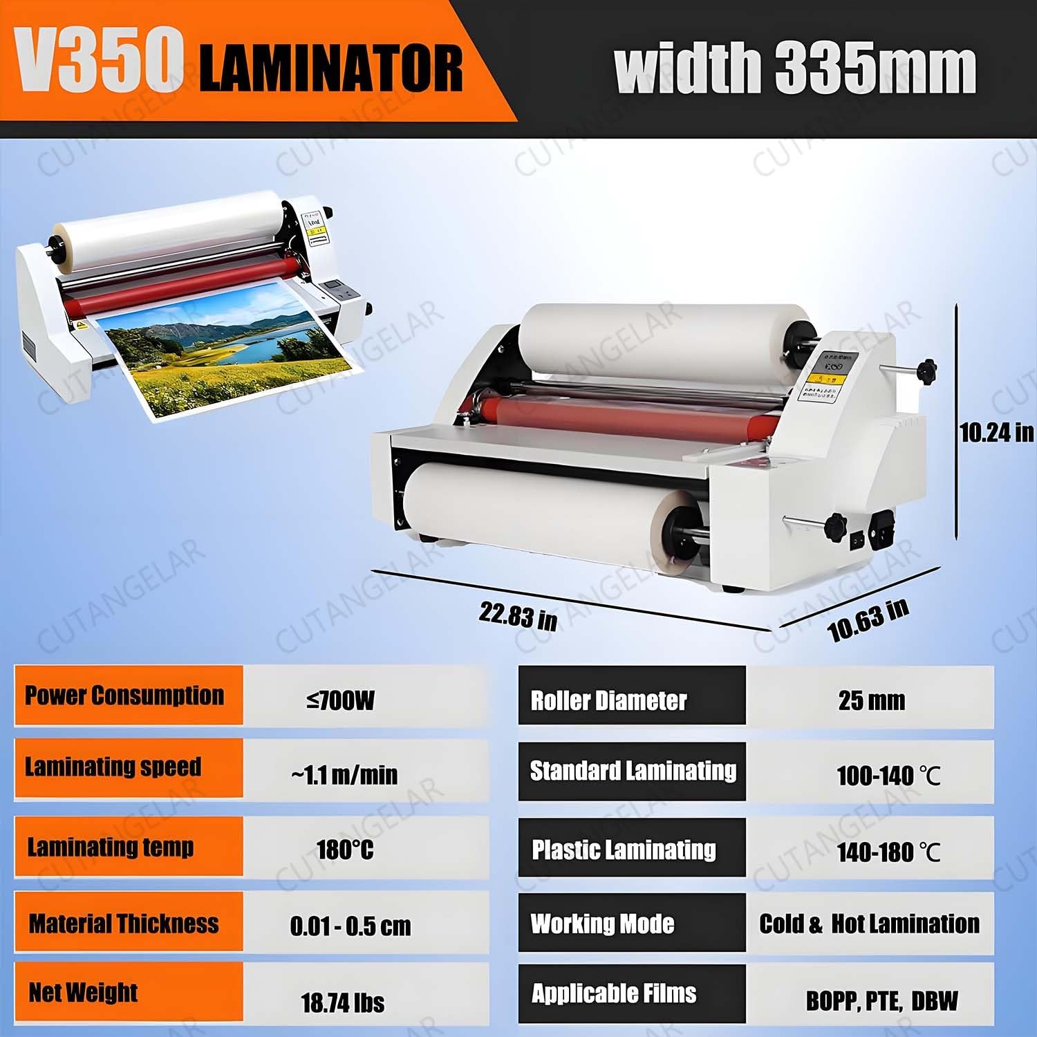 Macchina per Laminatura a Rullo Caldo Freddo, Laminatore Professionale 13 Pollici Con Modalità Laminatura Singola E Doppia Faccia, Adatto per Pellicole BOPP PET,Per Ambienti Ufficio