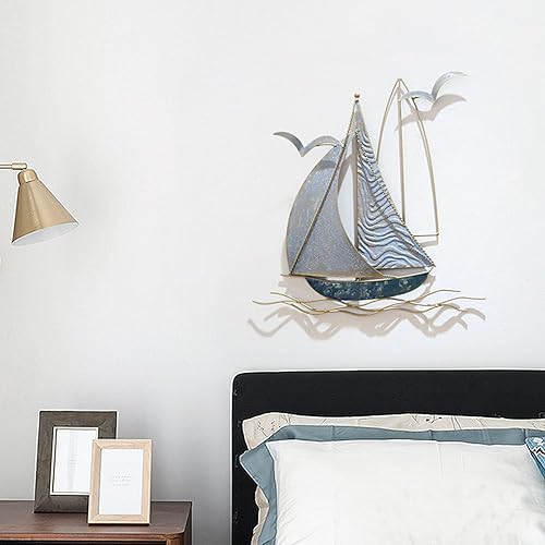 AUQMTAIN Decoración de pared de velero de metal 3D, esculturas de pared de barco náutico, adorno colgante de barco hecho a mano, decoración del