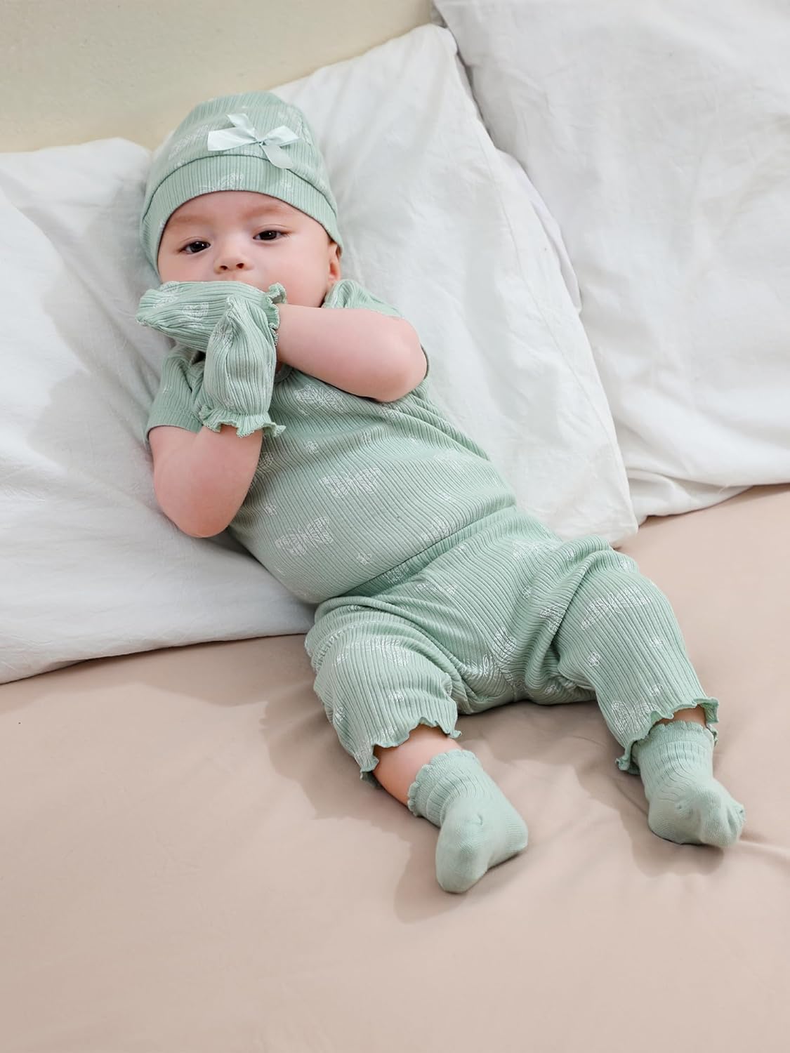 Baby Girls Boys Hats Mittens and Socks Set Cotton Infant Caps Newborn Soft Gloves 0-6 Months - Image 3