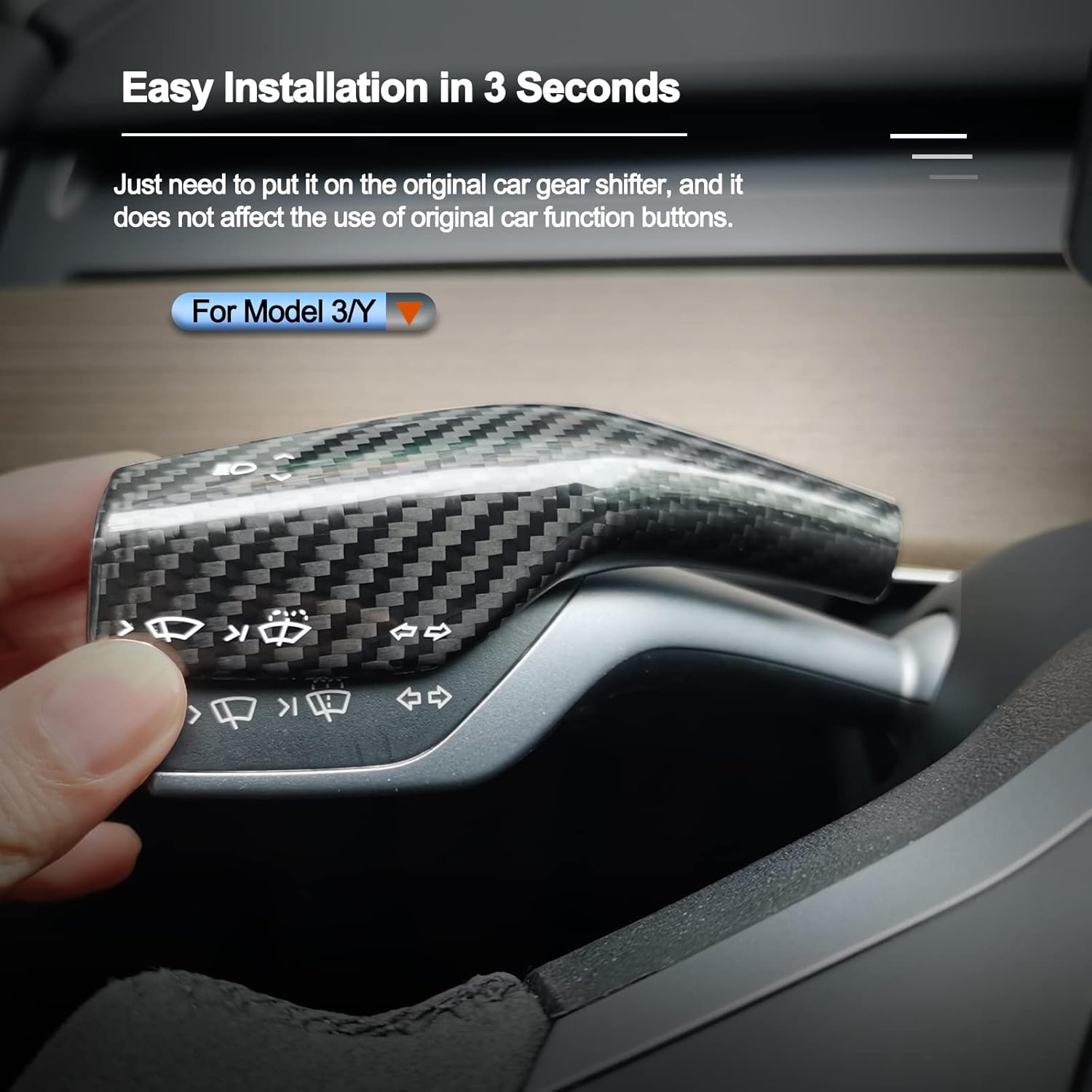 Carbar Column Gear Shift Cover for Tesla Model Y Model 3 Real Carbon Fiber Steering Wheel Lever Cover Model 3 Gear Lever Decoration Accessories (2Pcs Glossy Carbon Fiber)